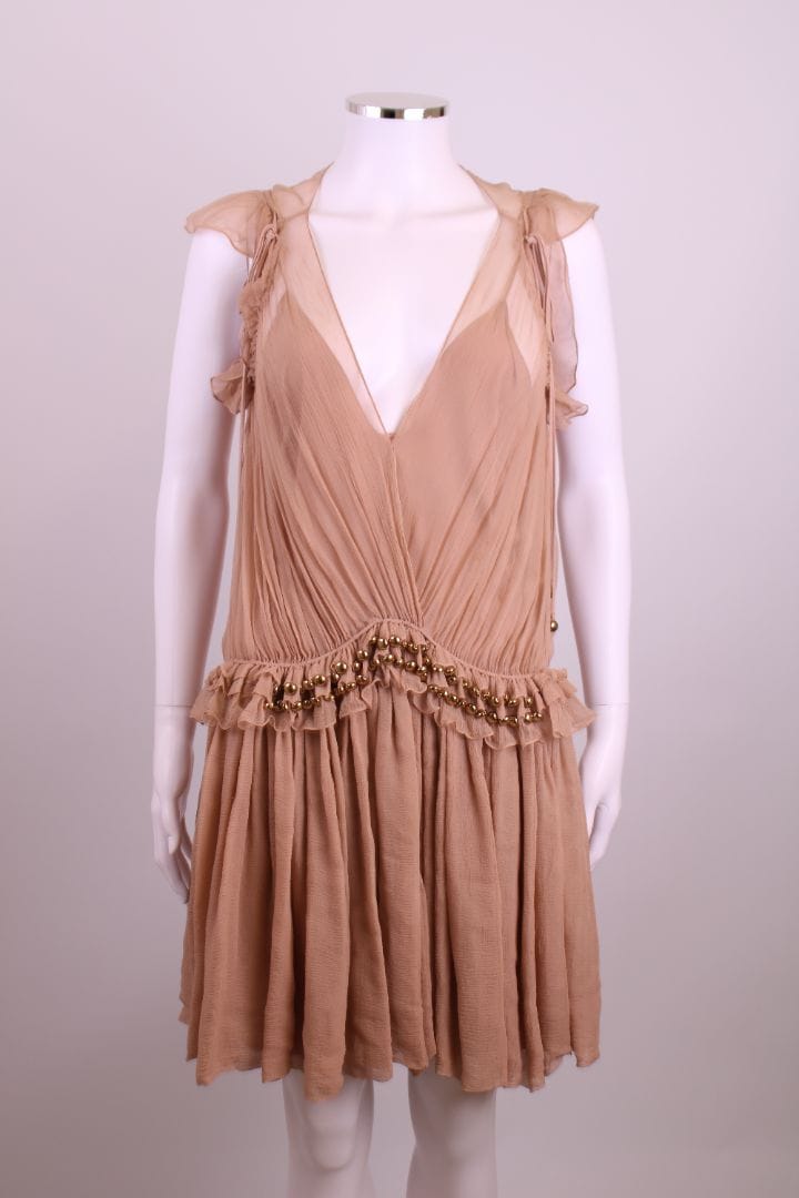 Chloe Drop Waist Bead Dress Nude 8