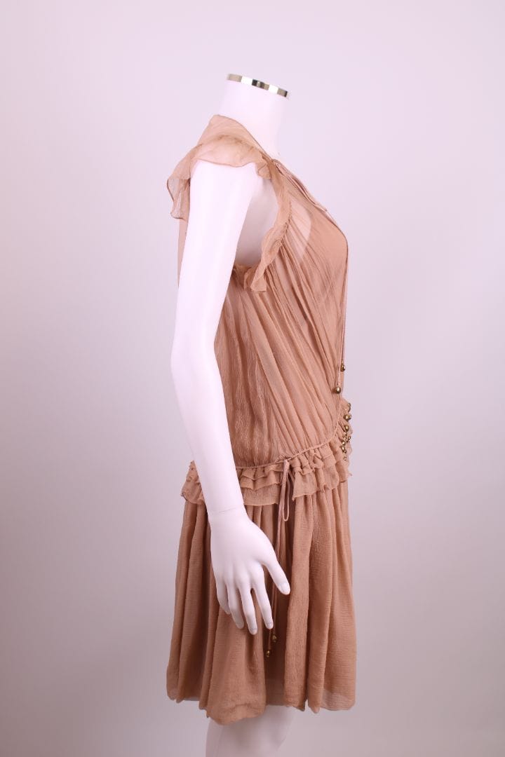 Chloe Drop Waist Bead Dress Nude 8