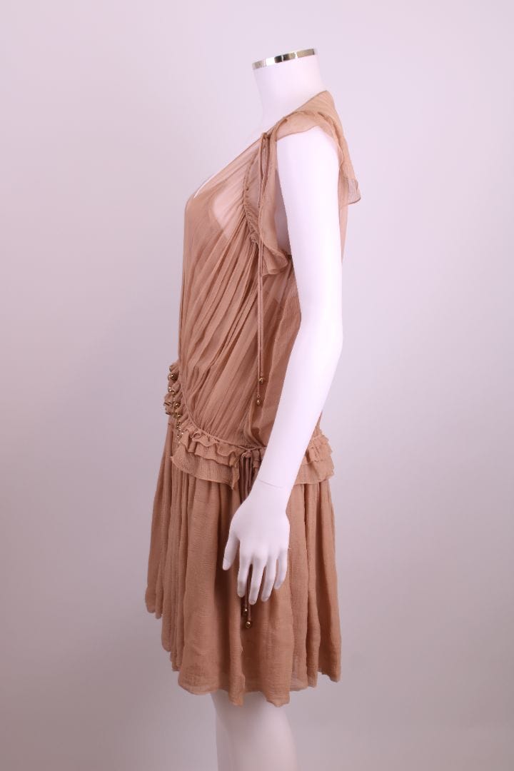 Chloe Drop Waist Bead Dress Nude 8