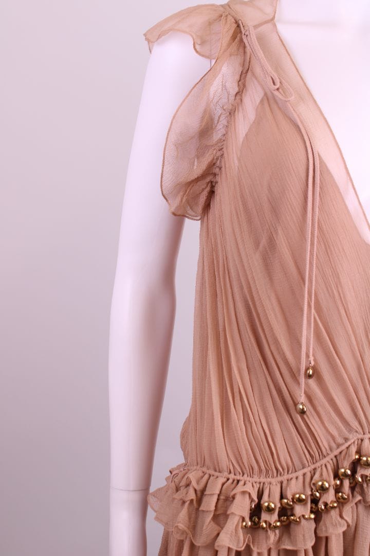 Chloe Drop Waist Bead Dress Nude 8