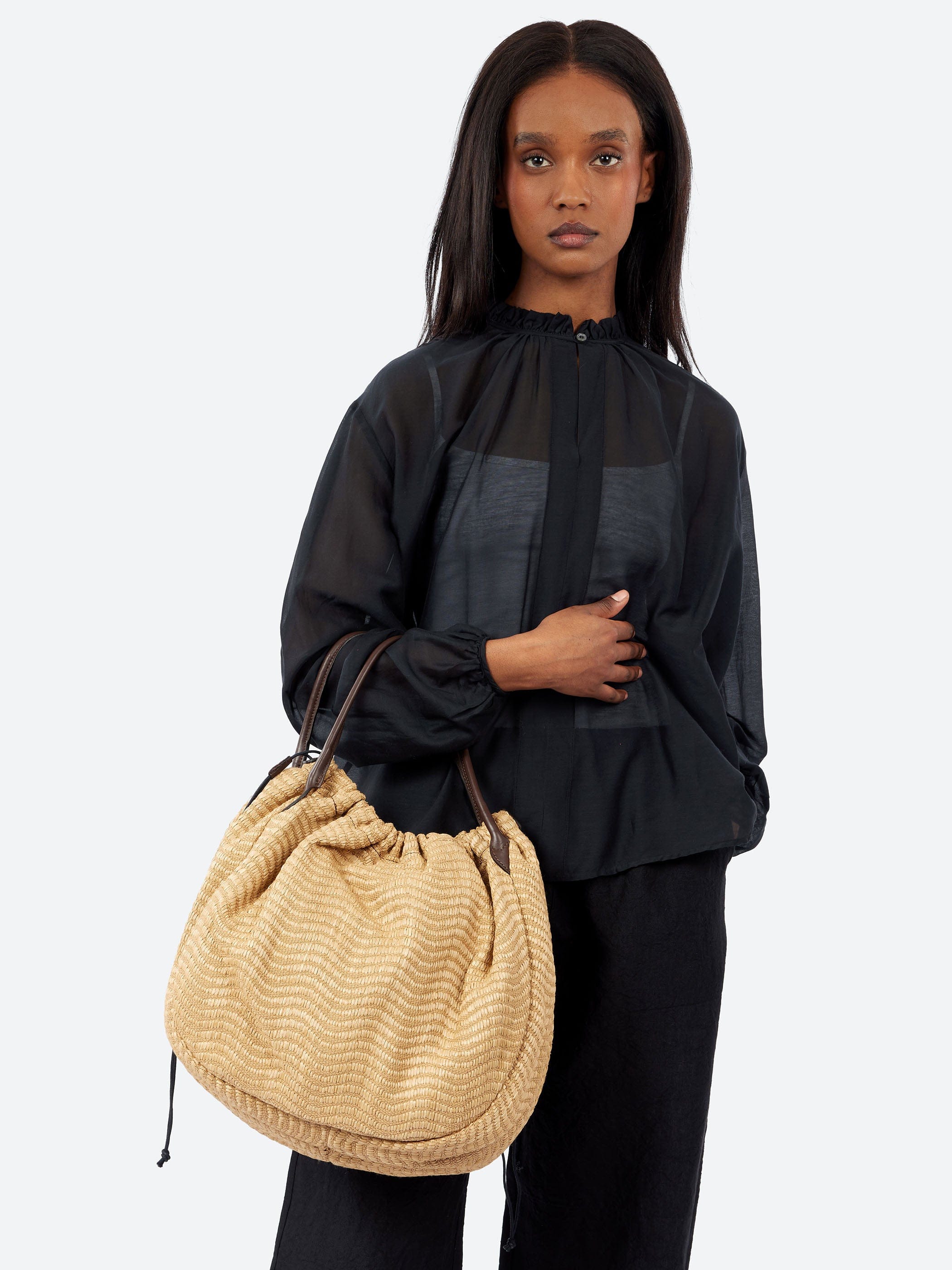Collection PRIVÉE? Raffia Drawstring Bag