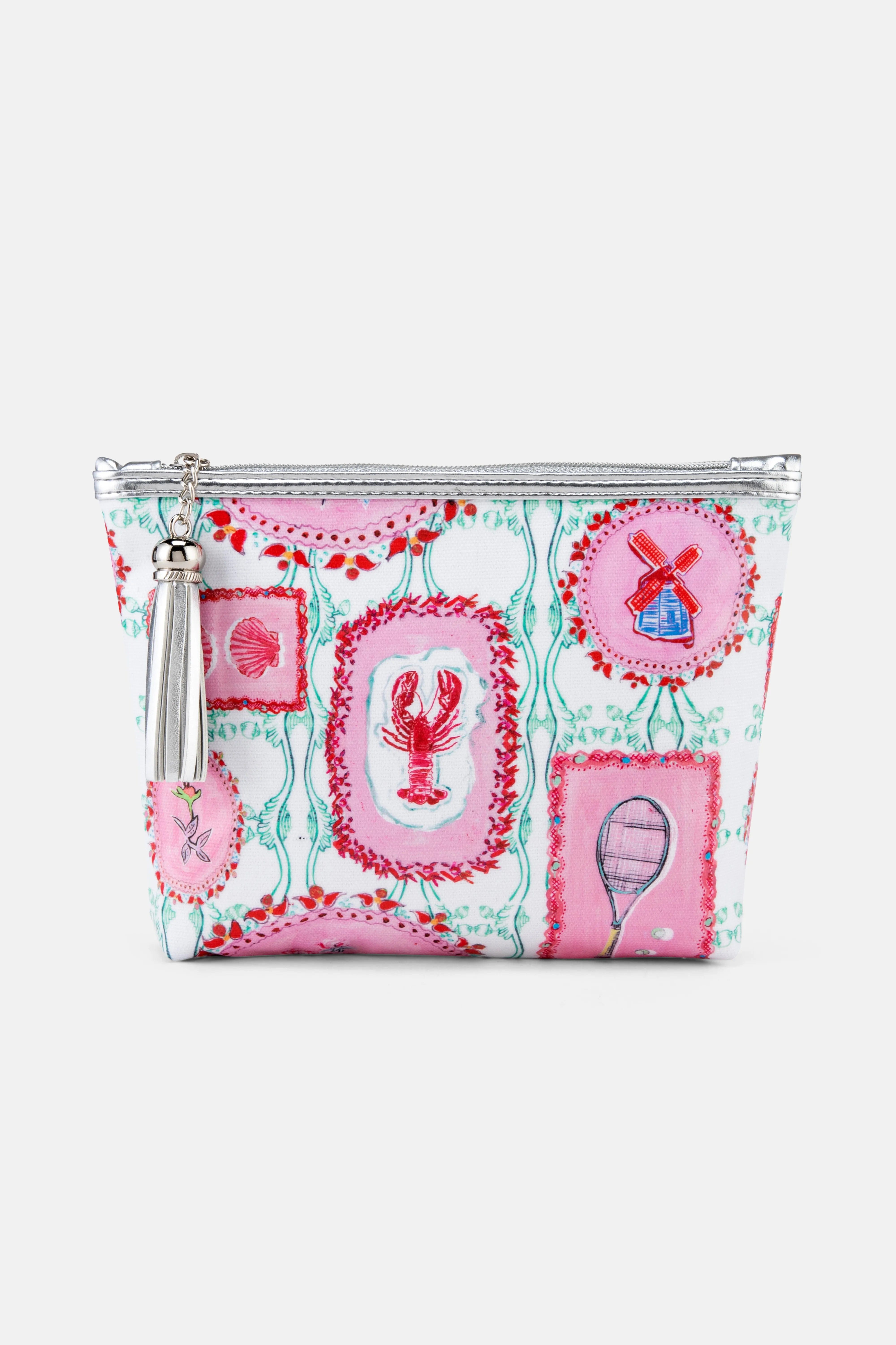 Jessica Russell Flint The Hamptons Classic Cotton Make - Up Bag In Pink