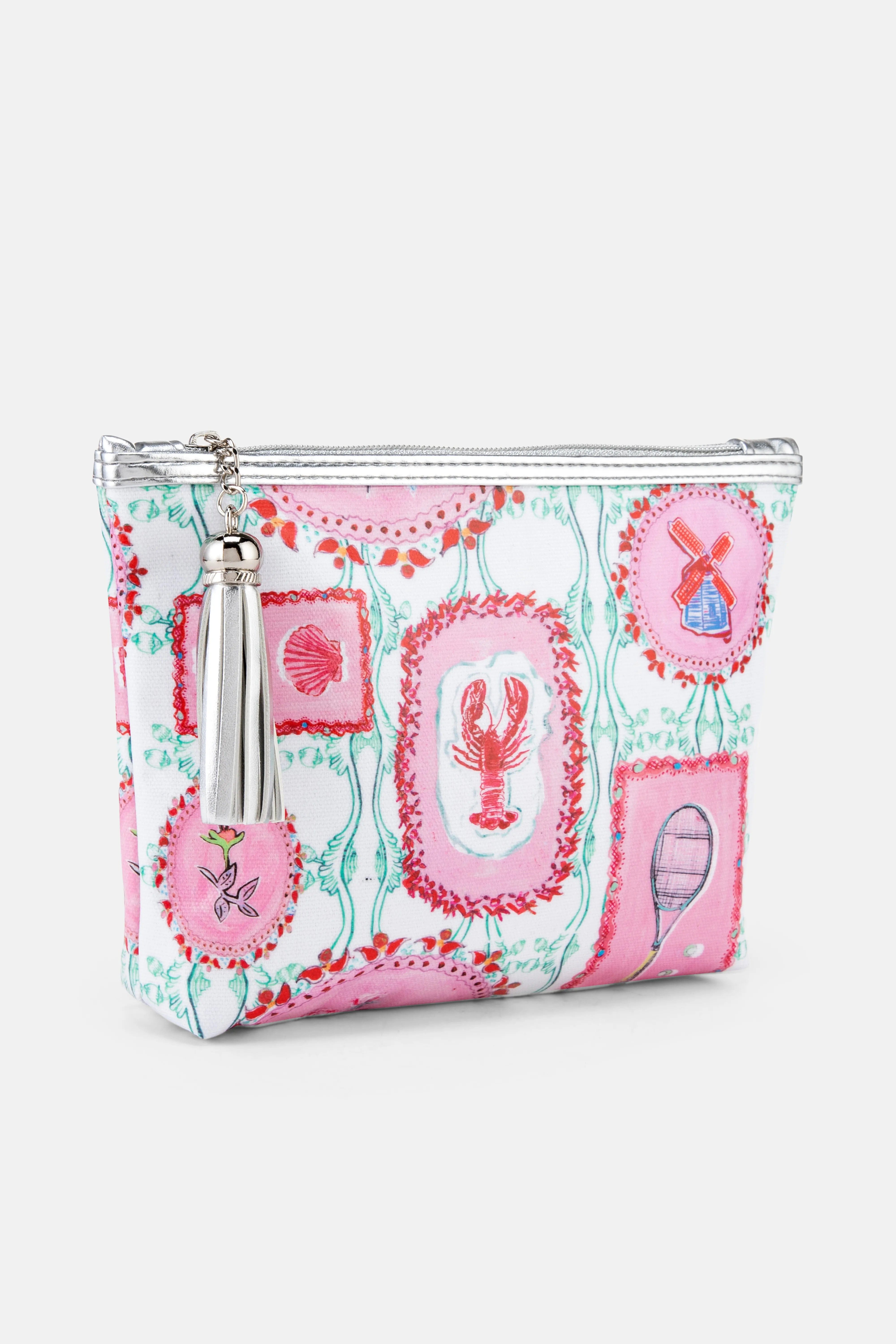 Jessica Russell Flint The Hamptons Classic Cotton Make - Up Bag In Pink