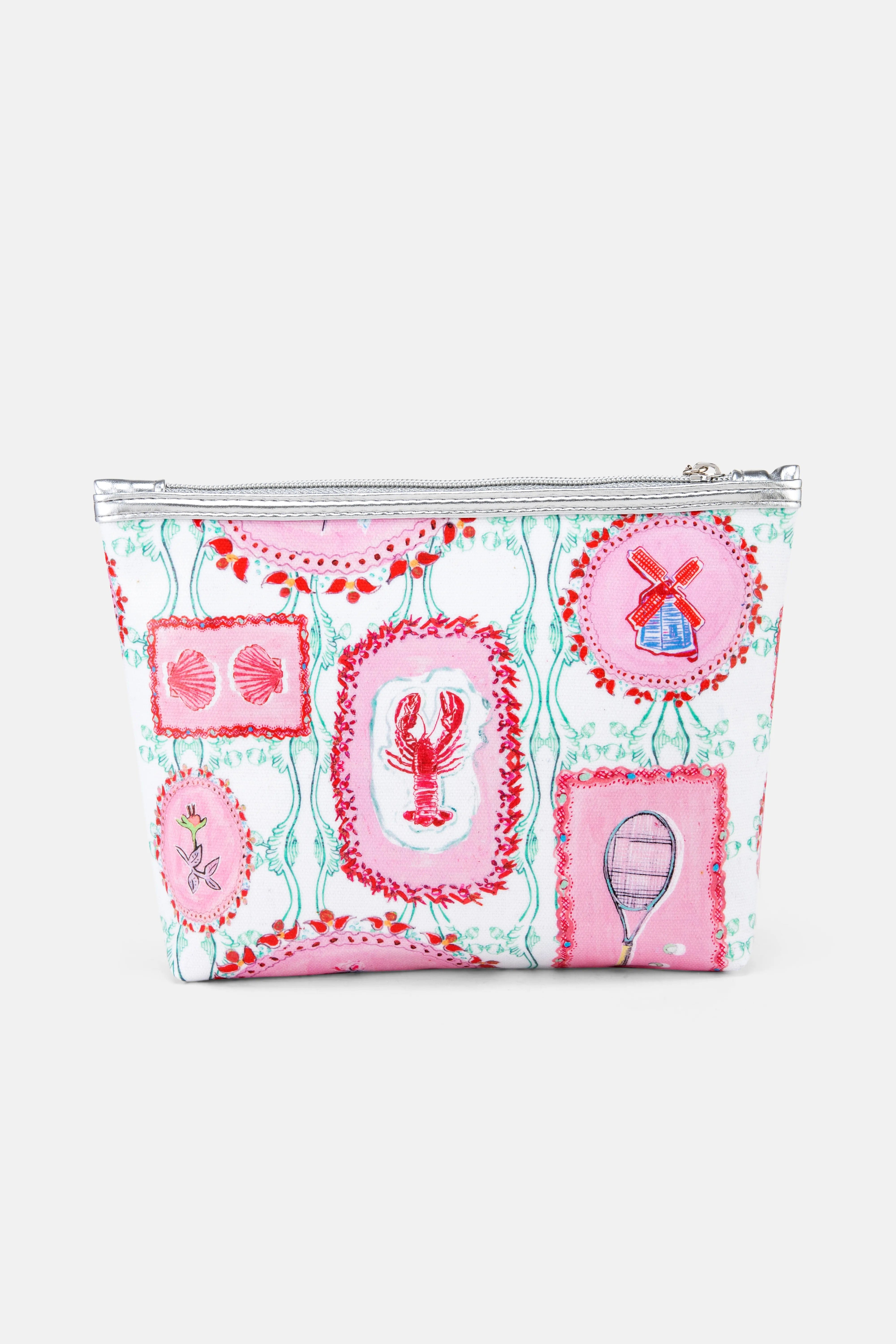 Jessica Russell Flint The Hamptons Classic Cotton Make - Up Bag In Pink