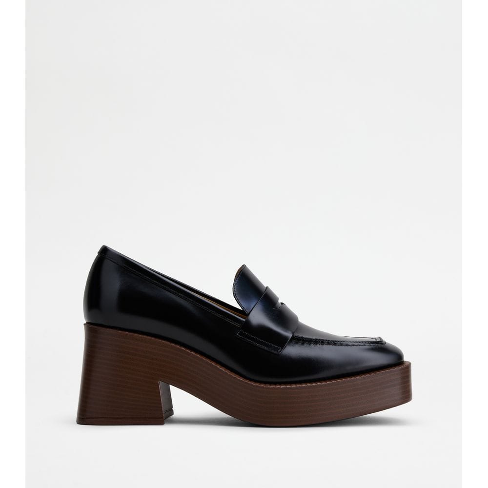 Tod's Tods Platform Loafers In Leather Black Womens