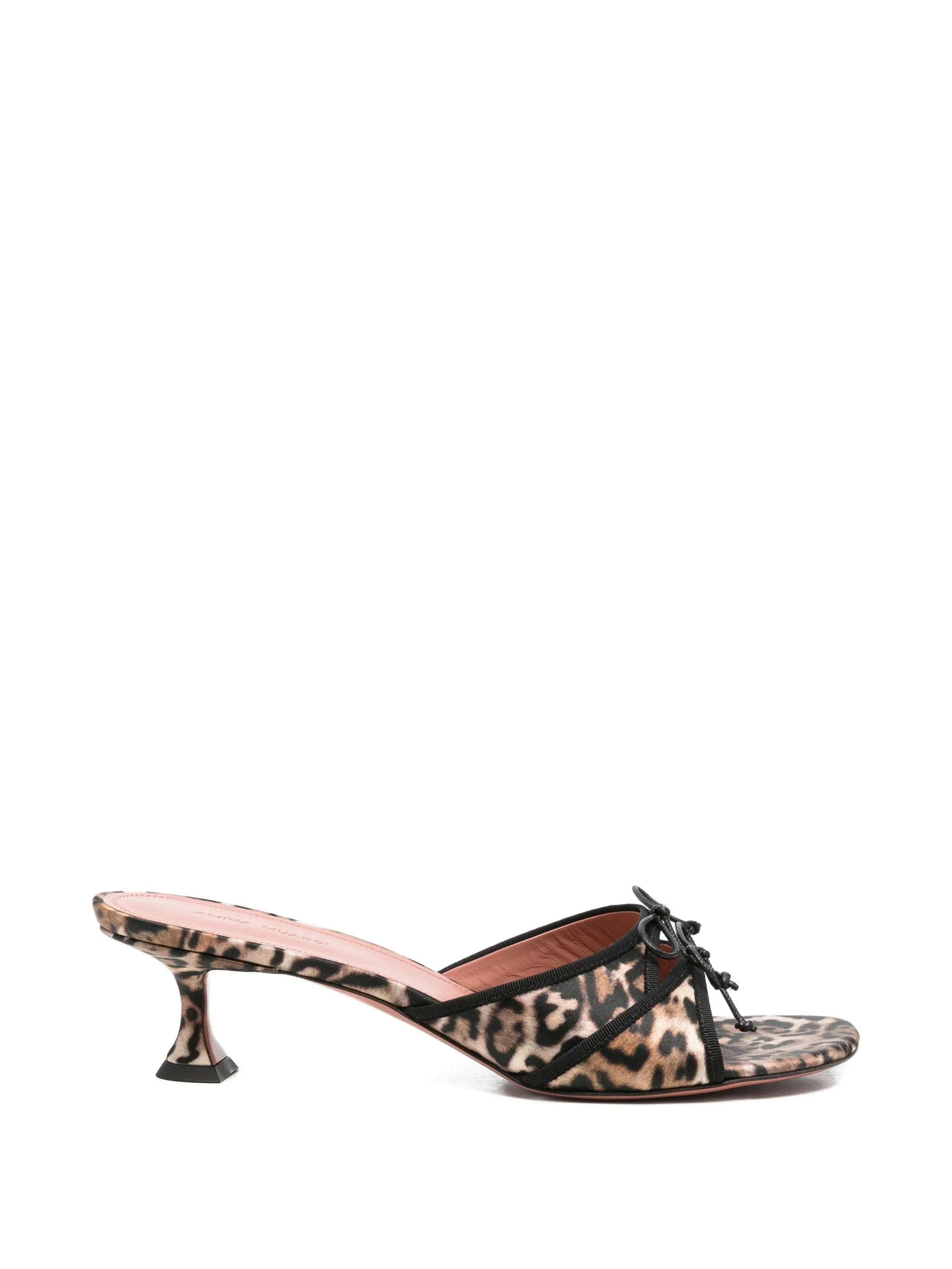 Amina Muaddi Eleonora leopard - print tie - detail mules