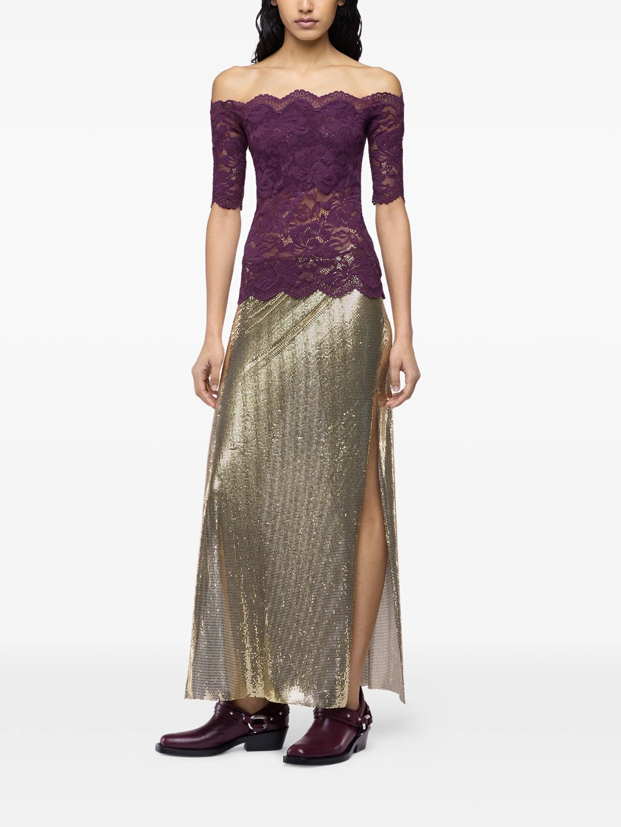 Rabanne layered - lace off - shoulder top