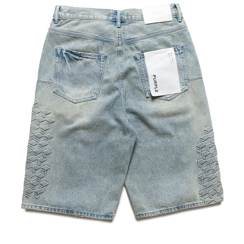 Purple Brand Monogram Embossed Denim Shorts - Light Indigo