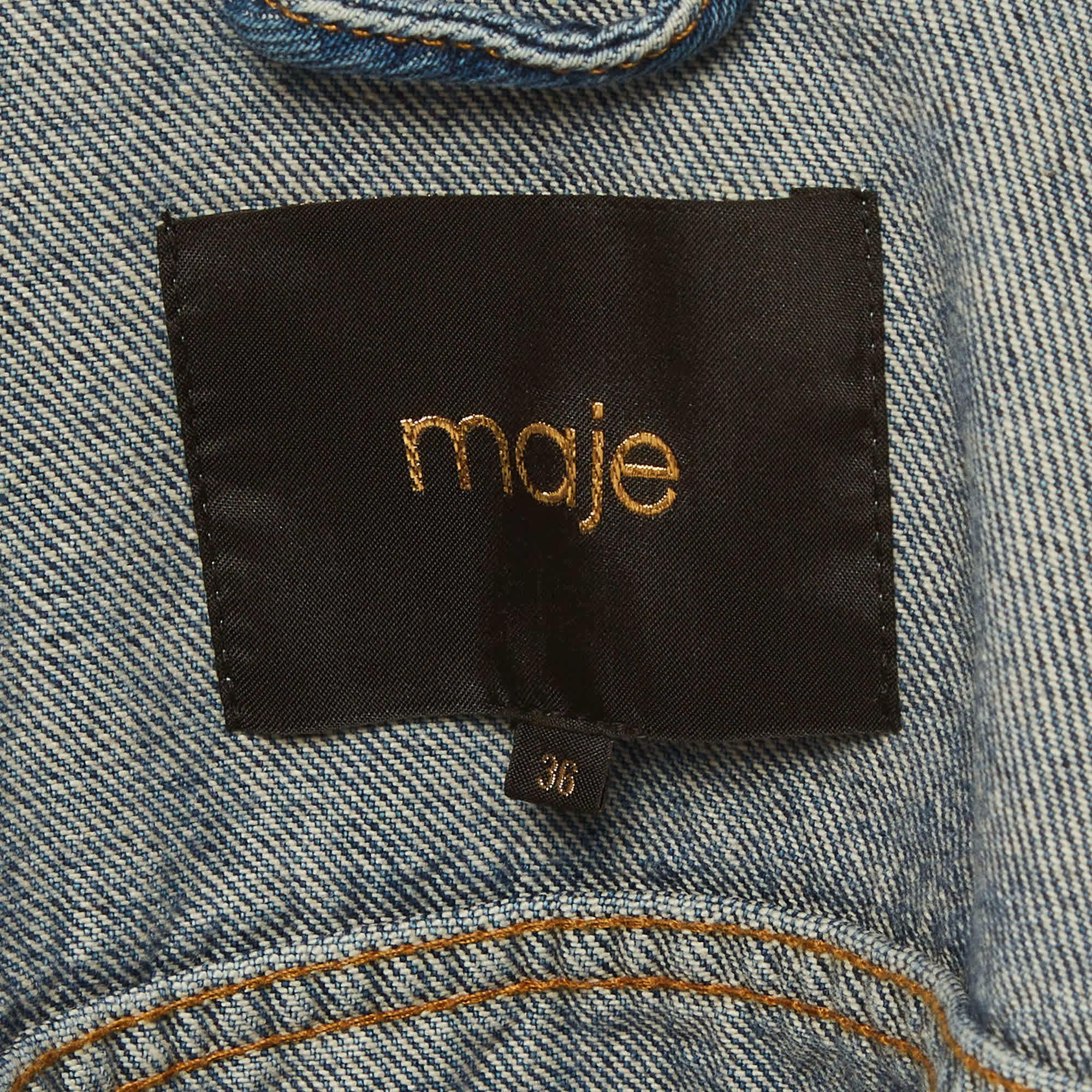 Maje Blue Denim Embellished Cropped Jacket