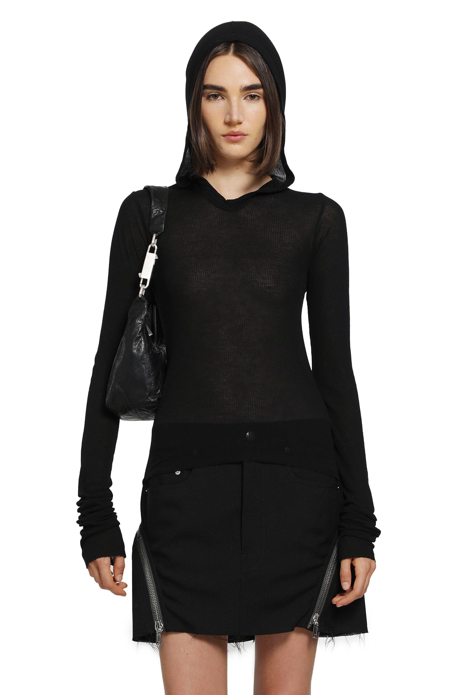 RICK OWENS Cropped Hooded Rib LS T