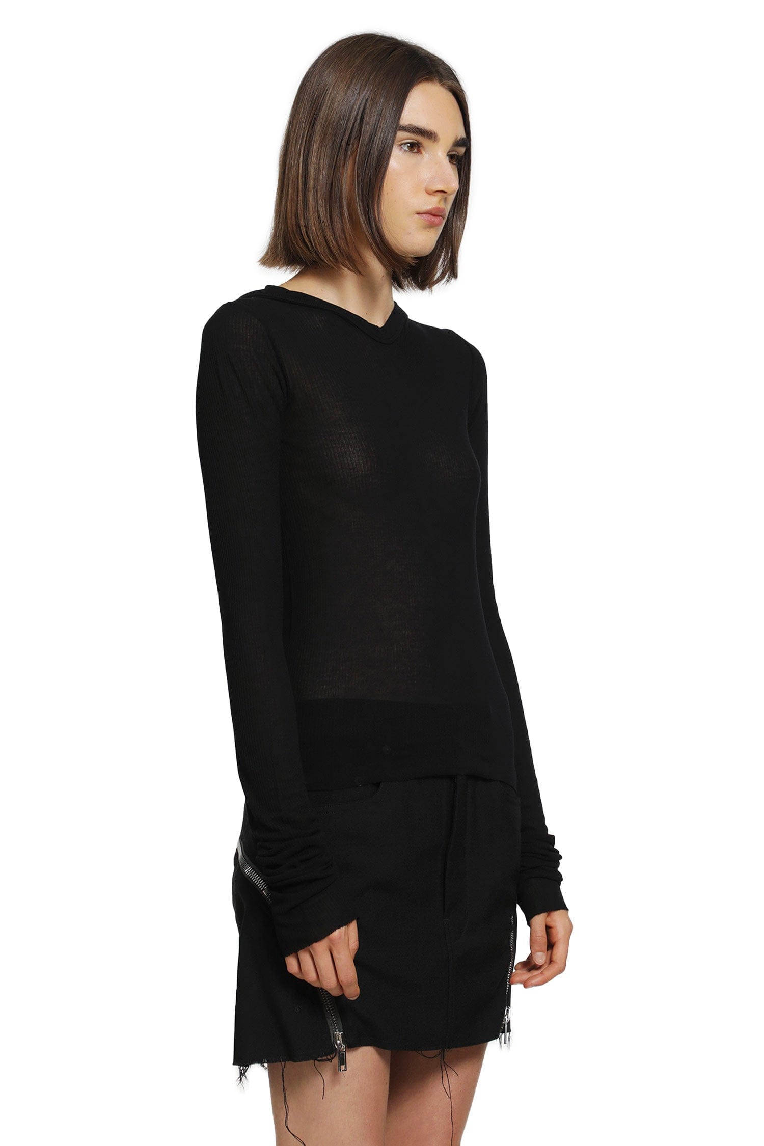 RICK OWENS Cropped Hooded Rib LS T