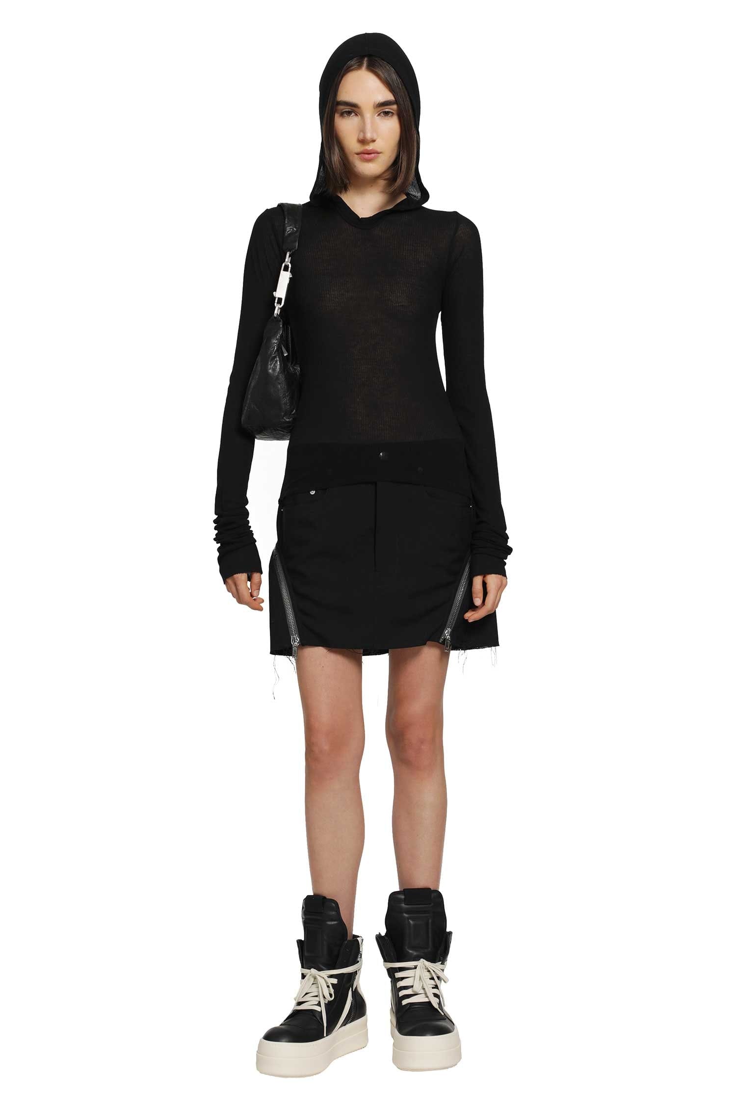 RICK OWENS Cropped Hooded Rib LS T