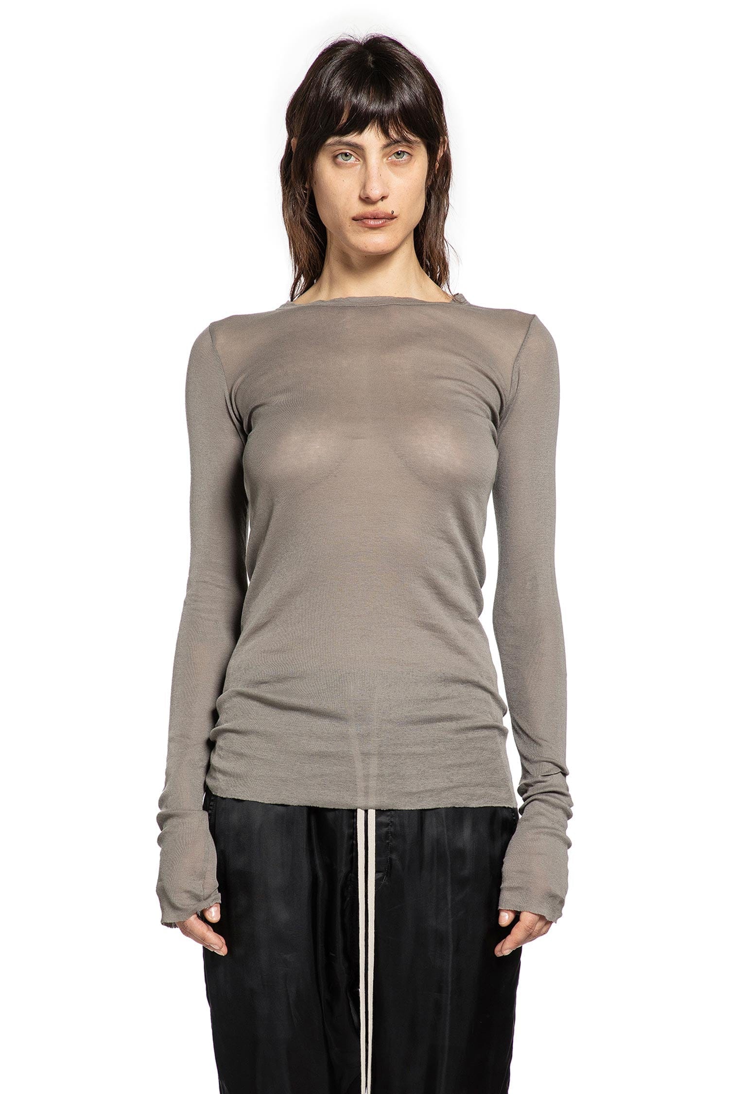 RICK OWENS Temple Rib LS T-Shirt In Mini Rib Jersey