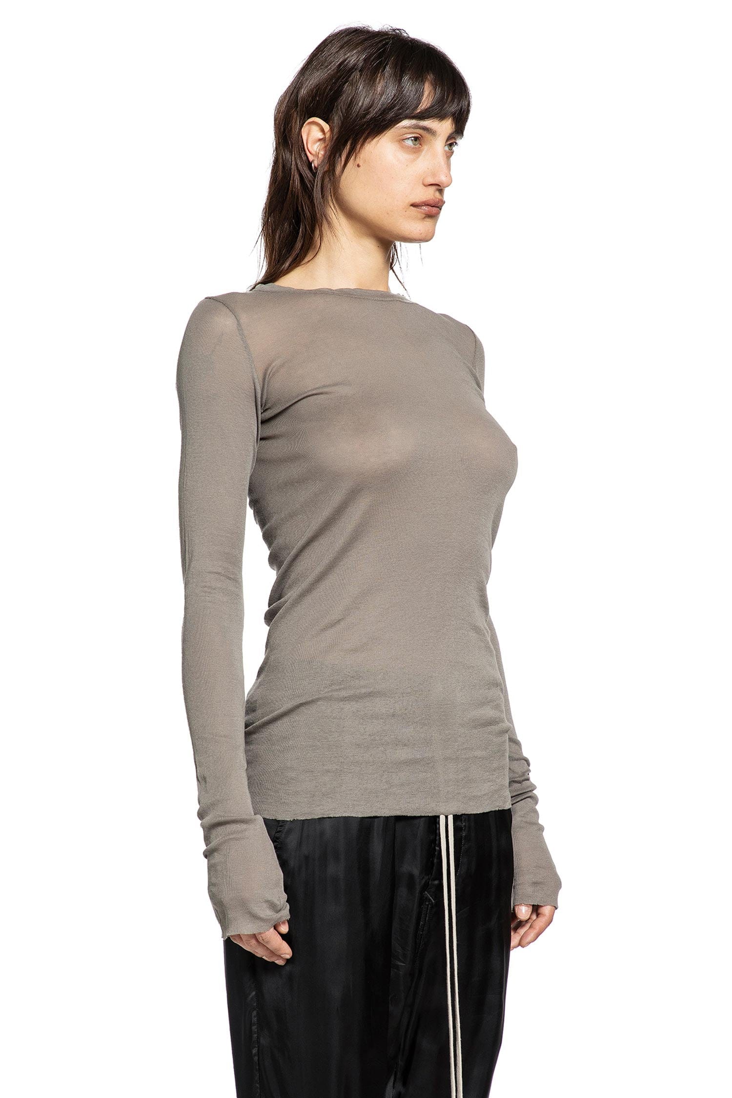 RICK OWENS Temple Rib LS T-Shirt In Mini Rib Jersey