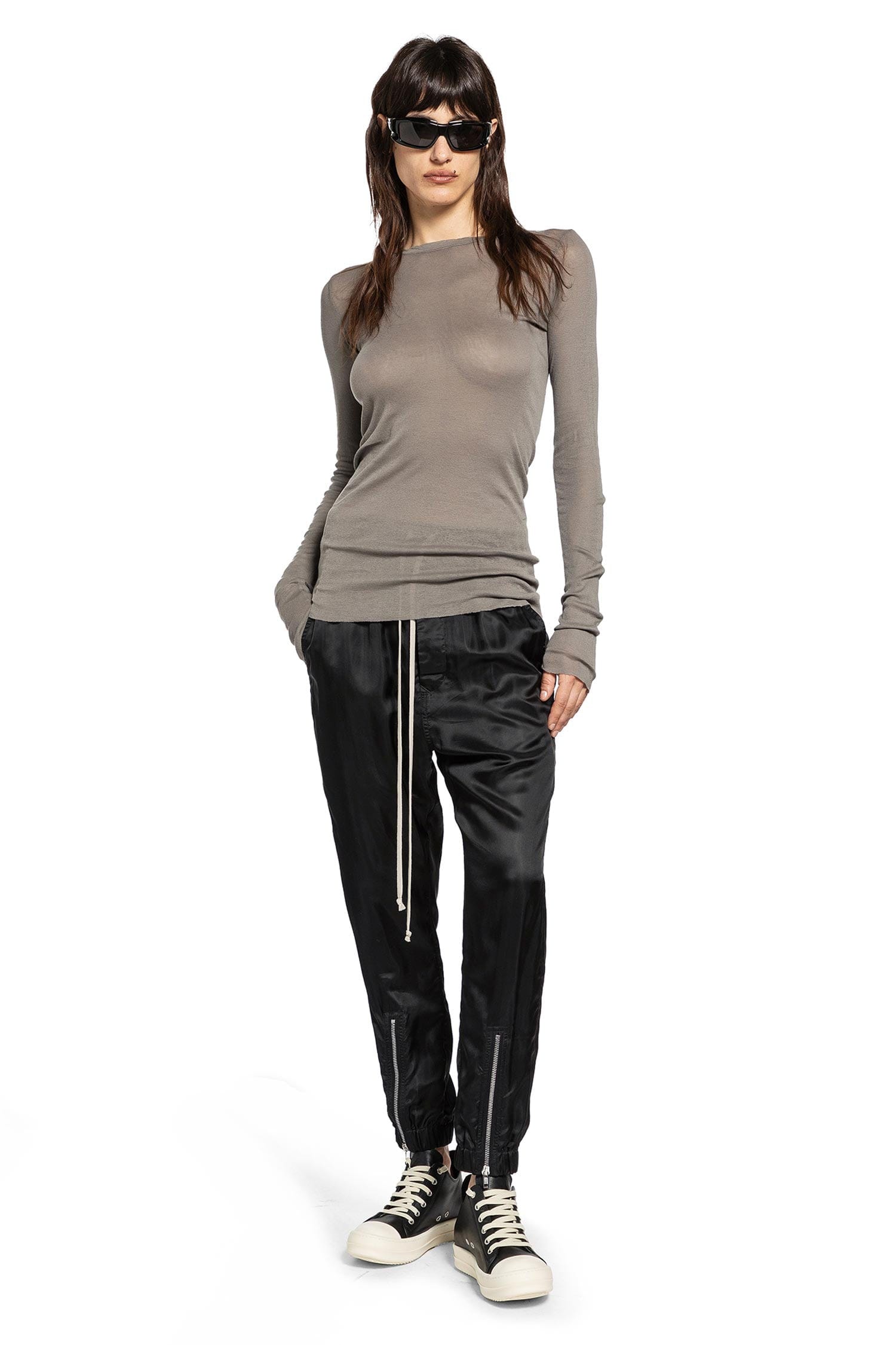 RICK OWENS Temple Rib LS T-Shirt In Mini Rib Jersey