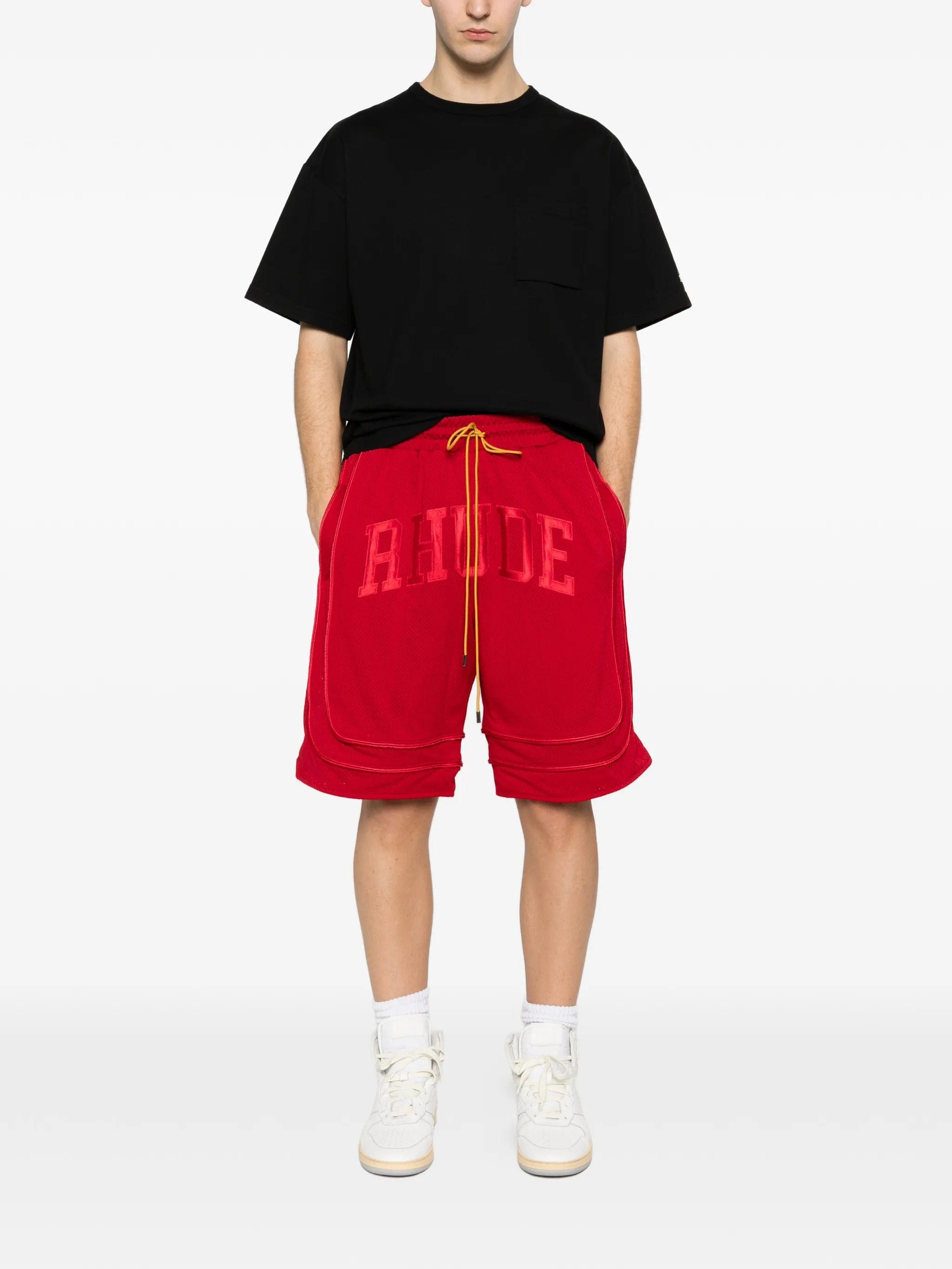 RHUDE collegiate logo shorts