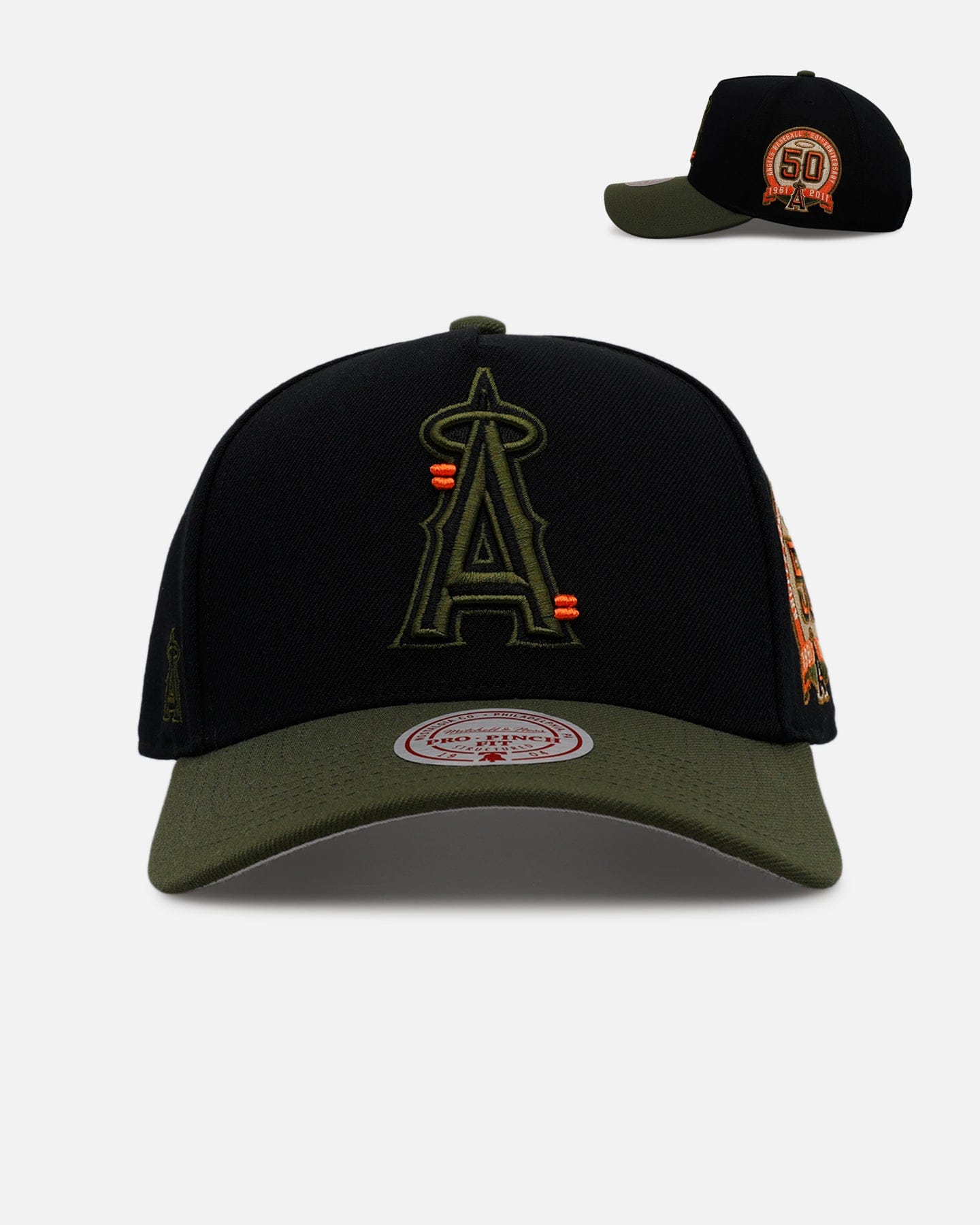 Mitchell & NESS Los Angeles Angels Olive Cargos Pro Pinch Snapback Olive/Black
