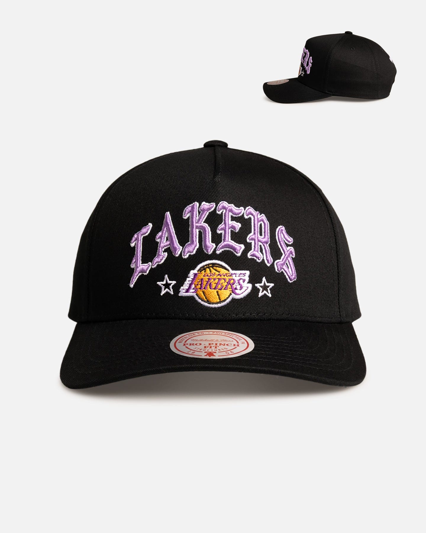 Mitchell & NESS Los Angeles Lakers Black Letter Pro Pinch Snapback Black