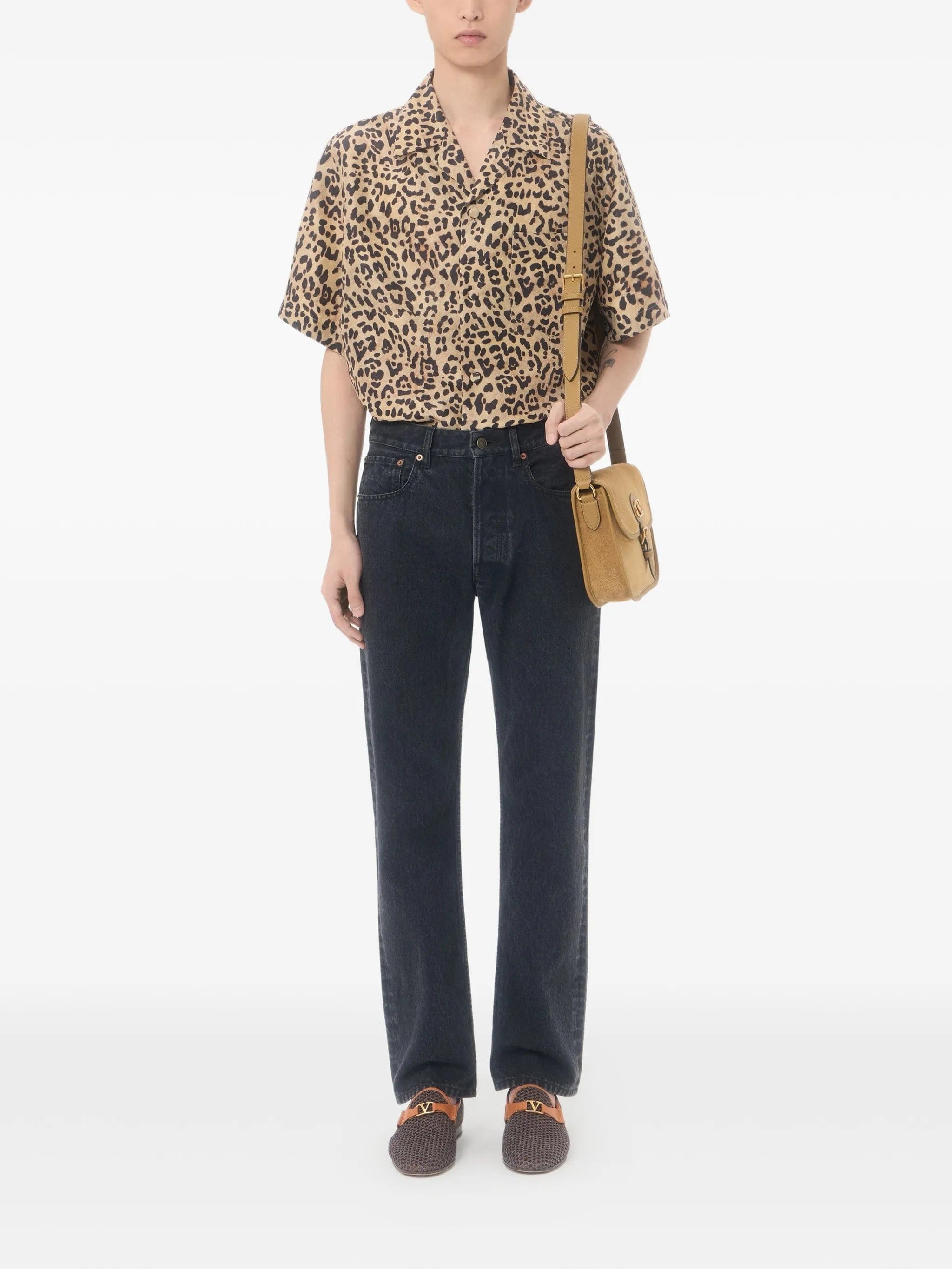 Valentino Garavani habotai silk bowling shirt with Fauve Eclat Animalier print