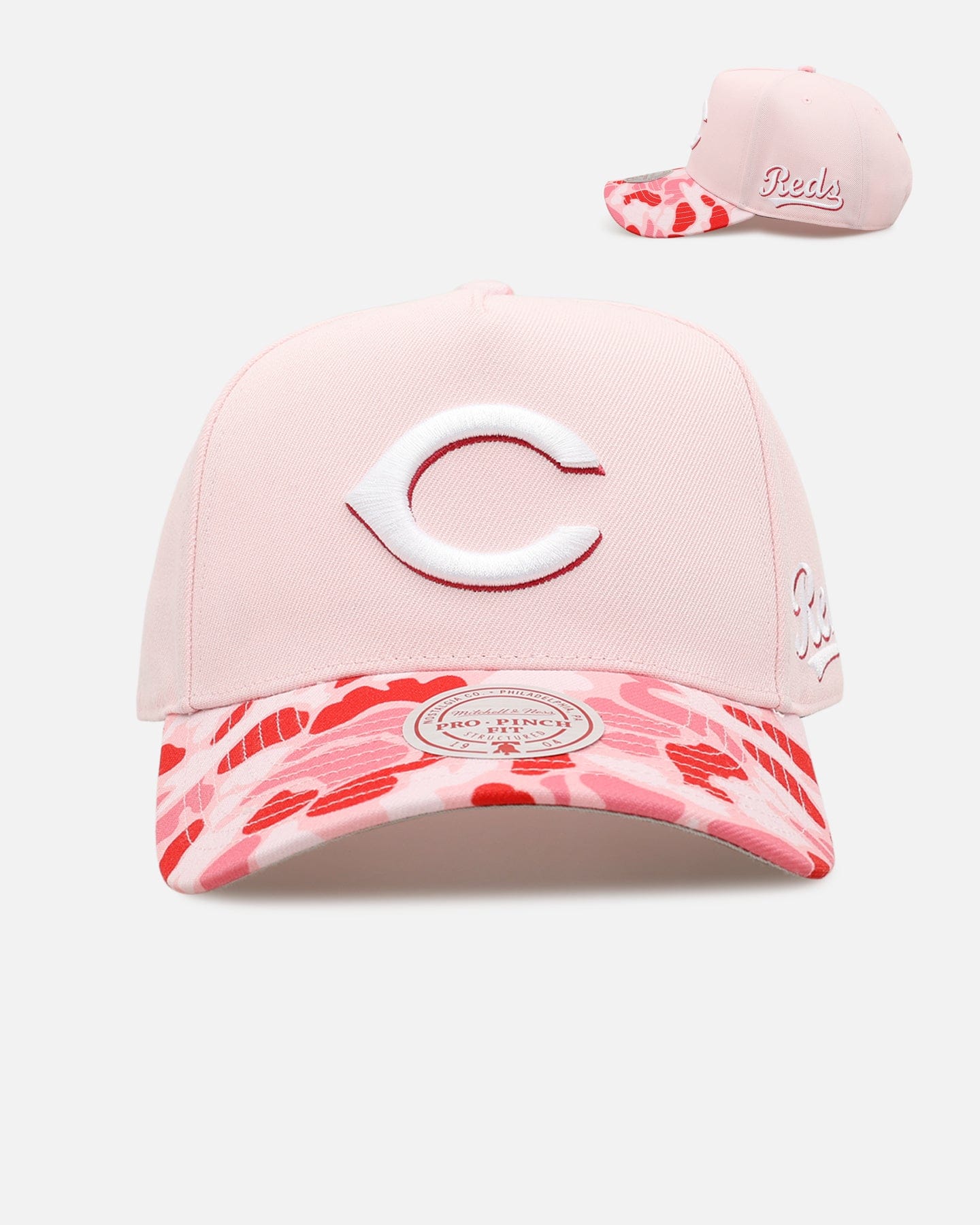 Mitchell & NESS Cincinnati Reds Pink Camo Pro Pinch Snapback Pink