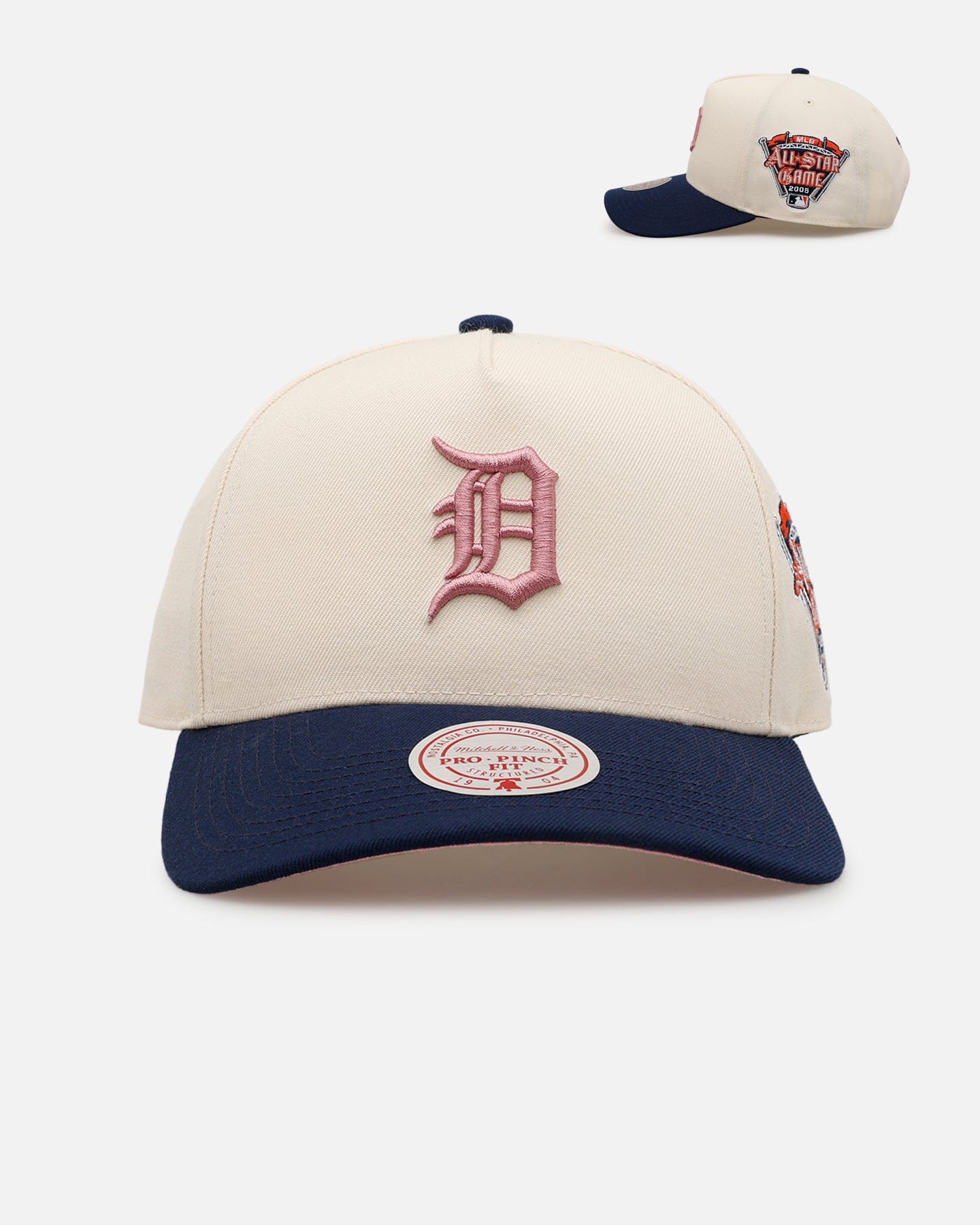 Mitchell & NESS Detroit Tigers Pink Team Logo Pro Pinch Snapback Off White