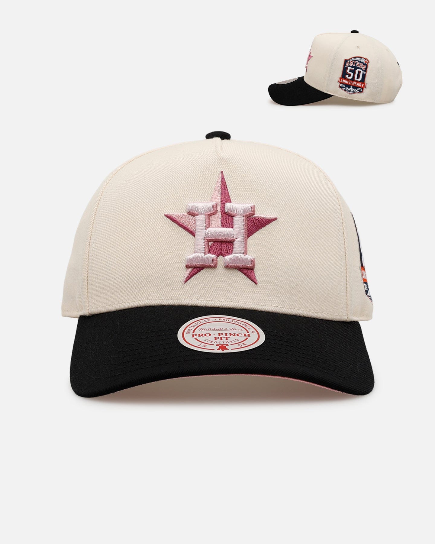 Mitchell & NESS Houston Astros Pink Team Logo Pro Pinch Snapback Off White