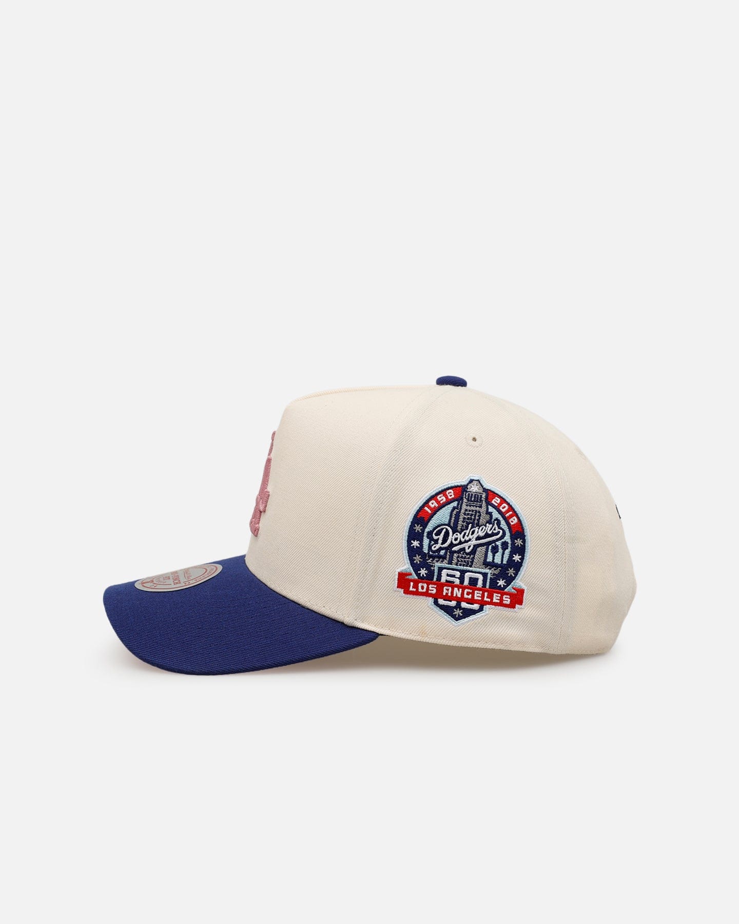 Mitchell & NESS Los Angeles Dodgers Pink Team Logo Pro Pinch Snapback Off White