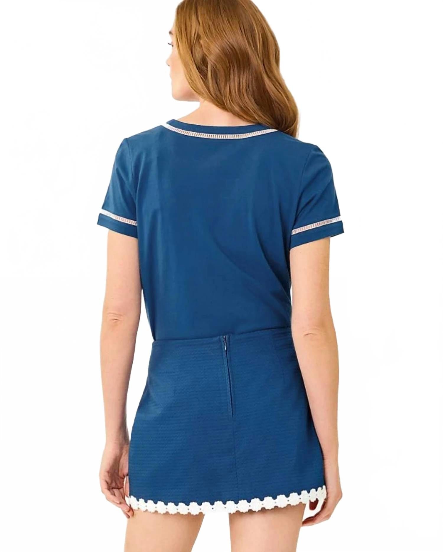 Knit Clairmont Ladder Lace Knit Top In Starlight Navy