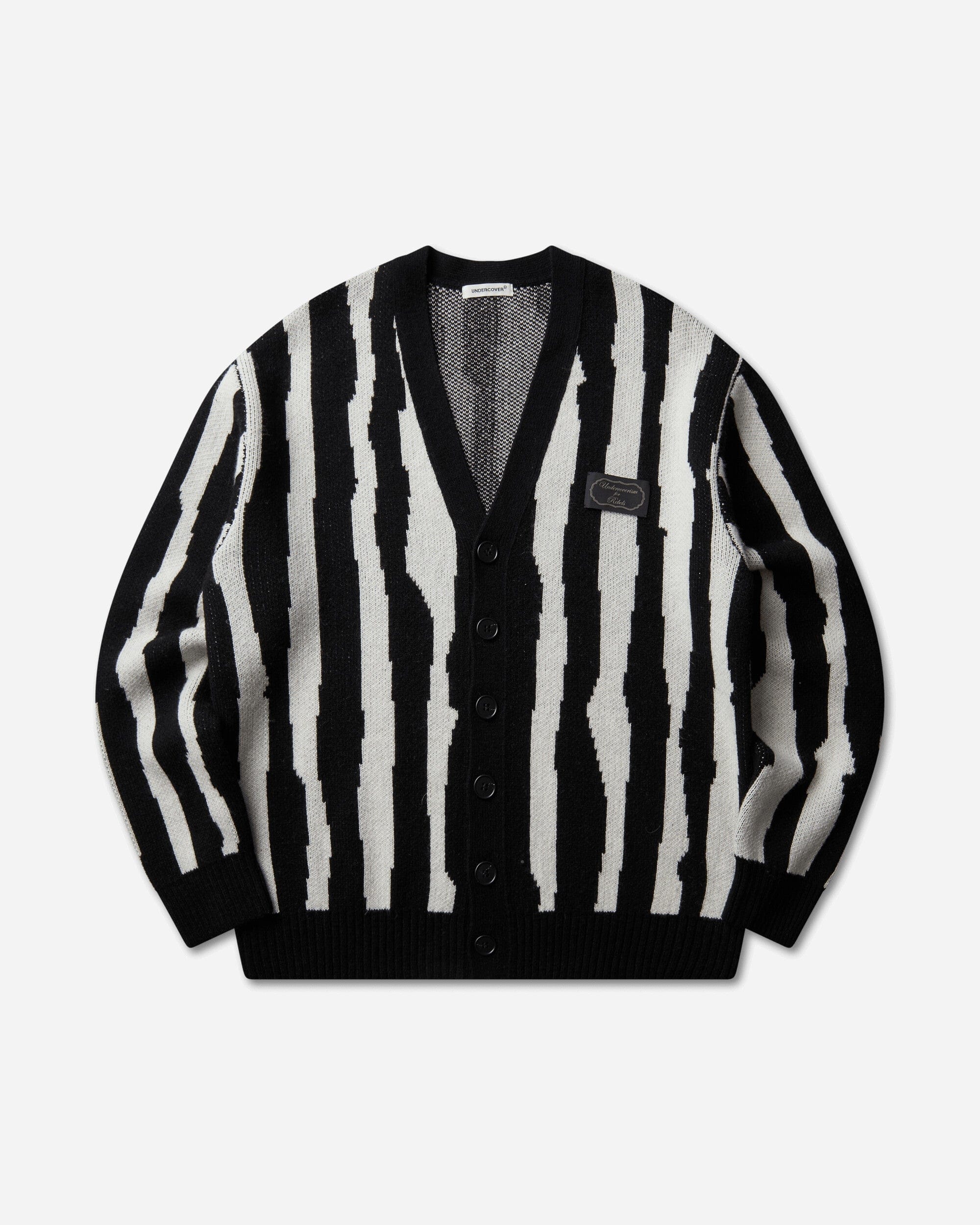 Undercover Men's Jacquard Wool Cardigan Black Stripe