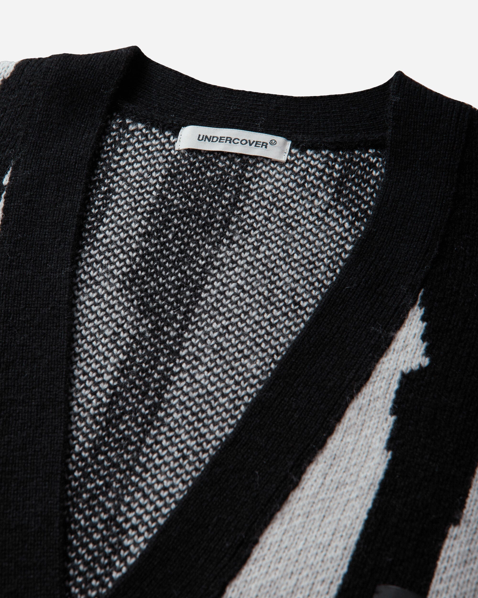 Undercover Men's Jacquard Wool Cardigan Black Stripe