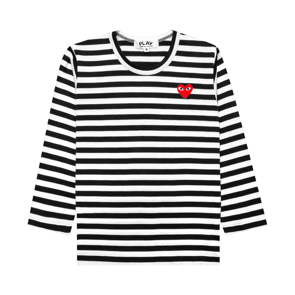 Comme des Garçons PLAY Kids Striped Heart Logo Long-Sleeve T-Shirt Black/White