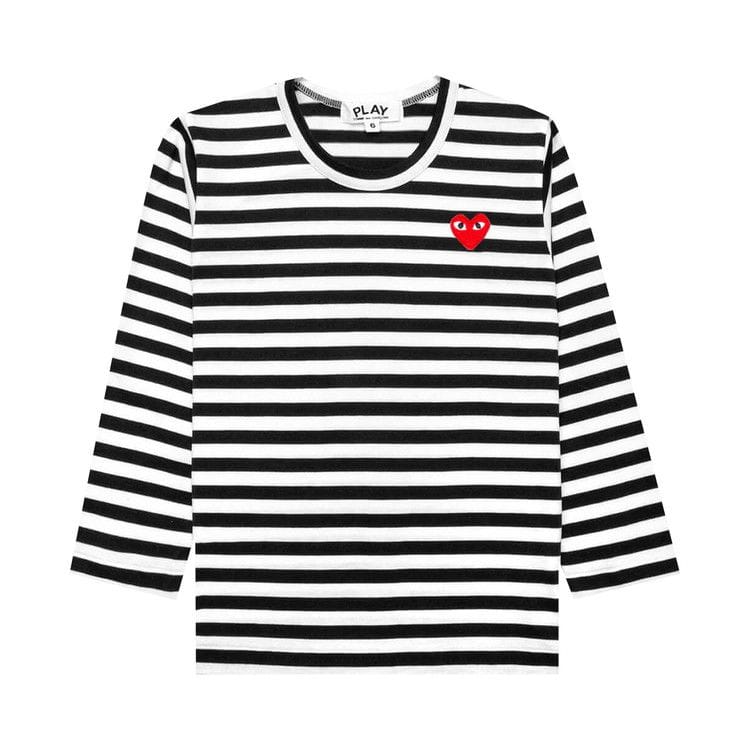 Comme des Garçons PLAY Kids Striped Heart Logo Long-Sleeve T-Shirt Black/White