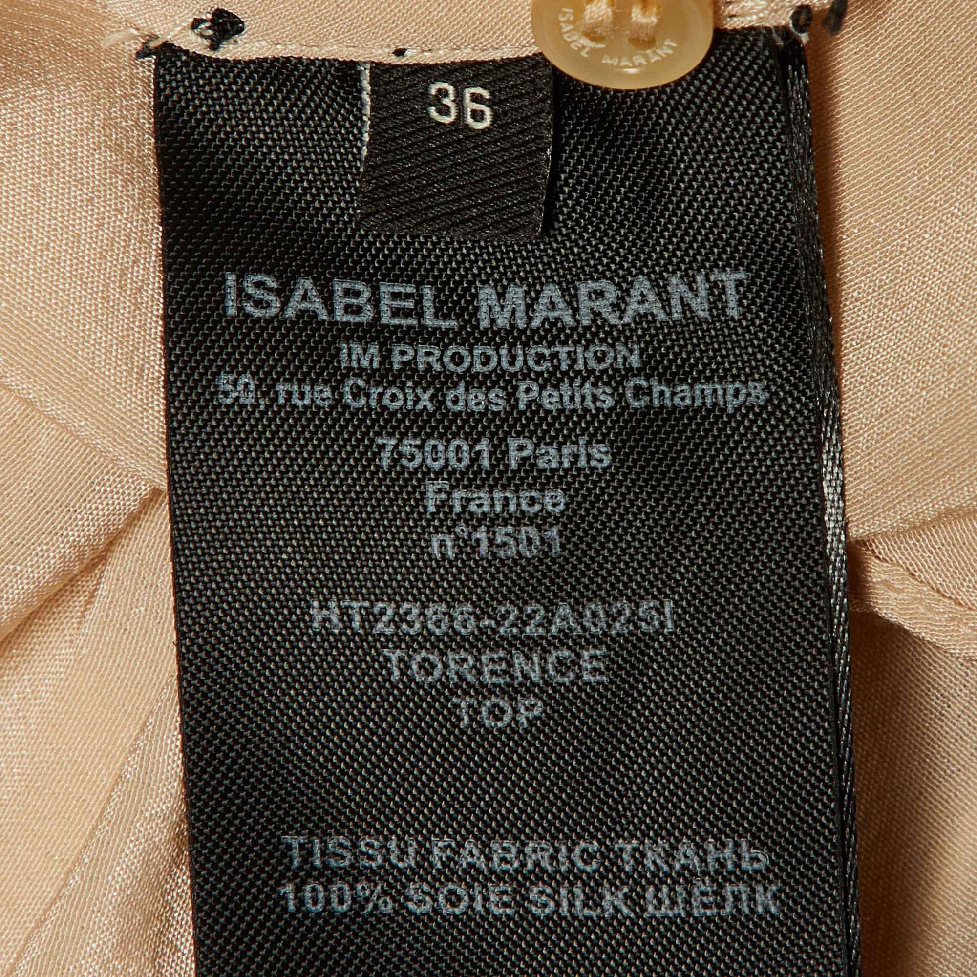 Isabel Marant Beige Silk Ruched Long Sleeve Top