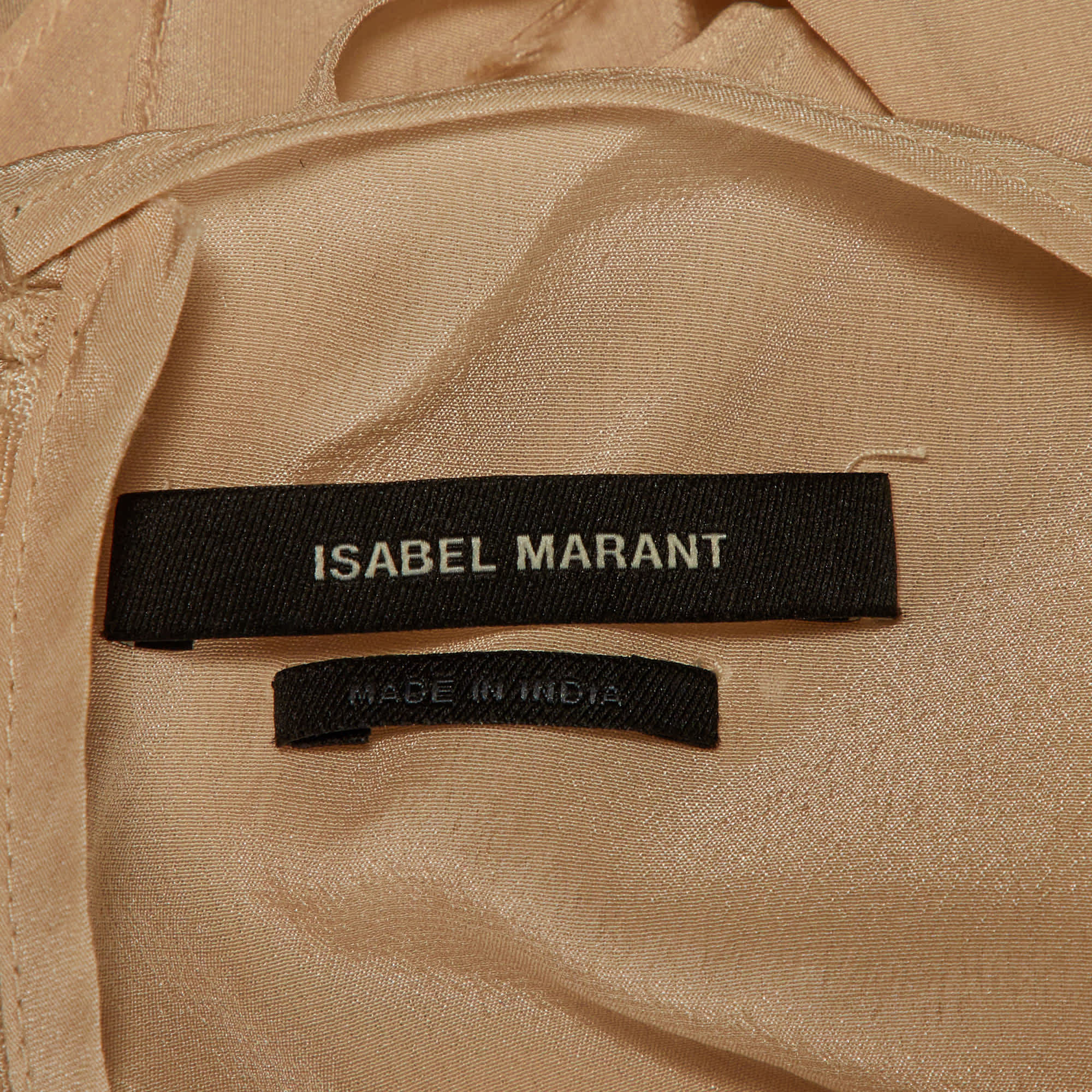 Isabel Marant Beige Silk Ruched Long Sleeve Top