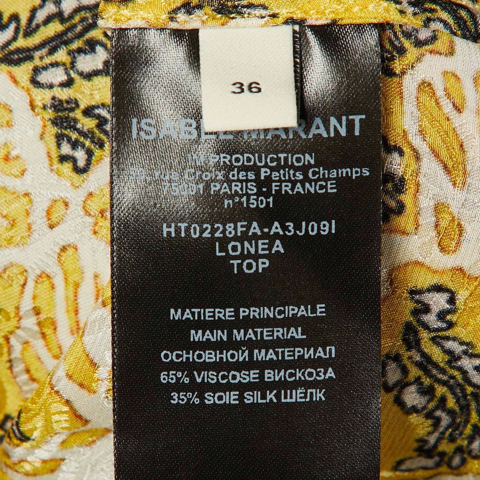 Isabel Marant Yellow Printed Silk Lonea Ruched Top