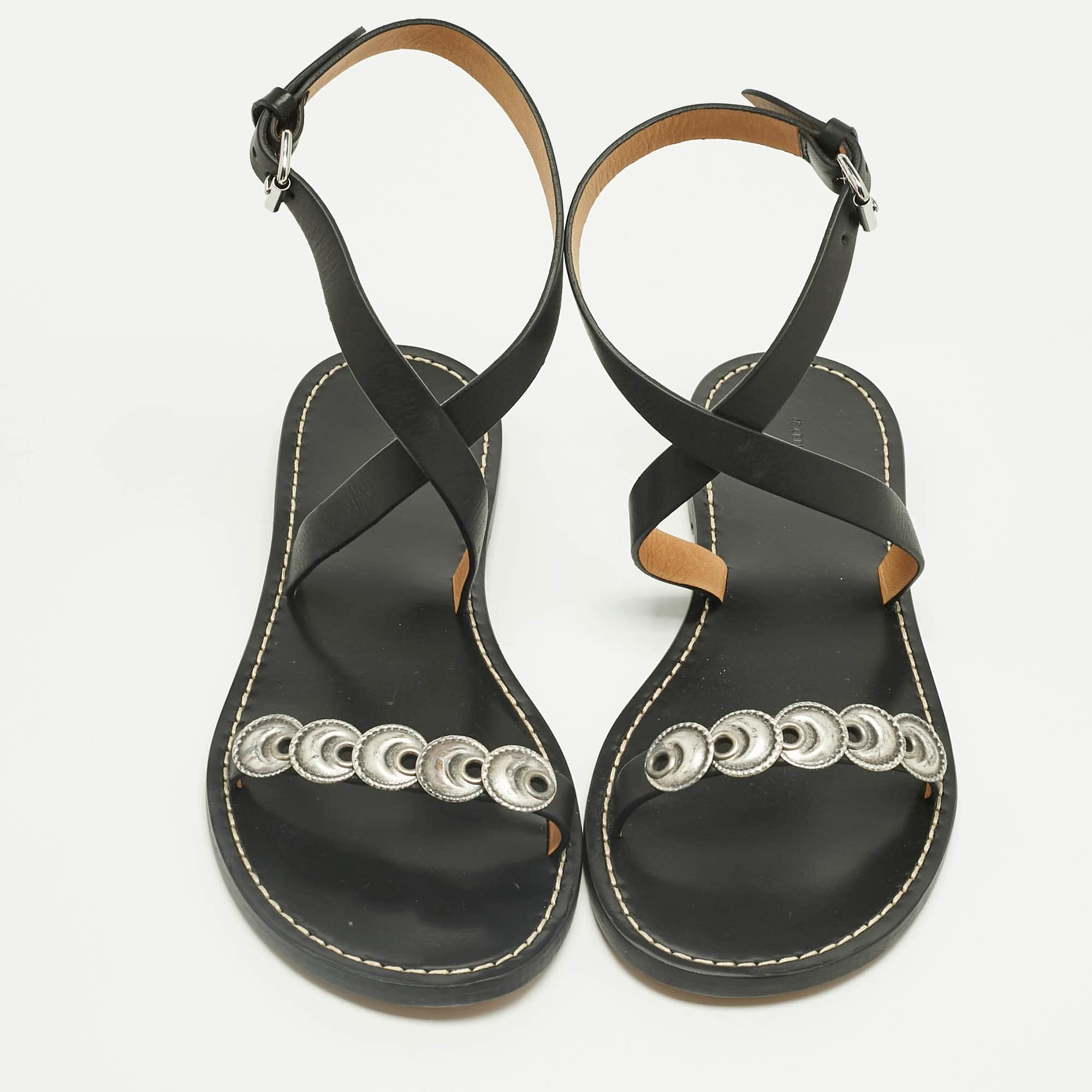 Isabel Marant Black Leather Eldory Ankle Strap Flat Sandals