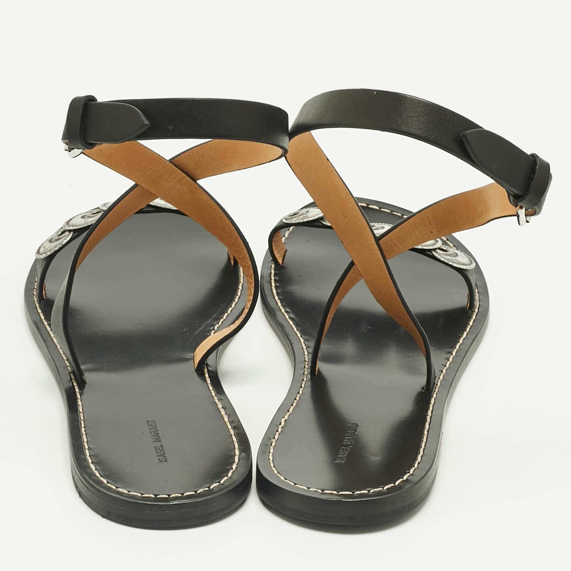 Isabel Marant Black Leather Eldory Ankle Strap Flat Sandals