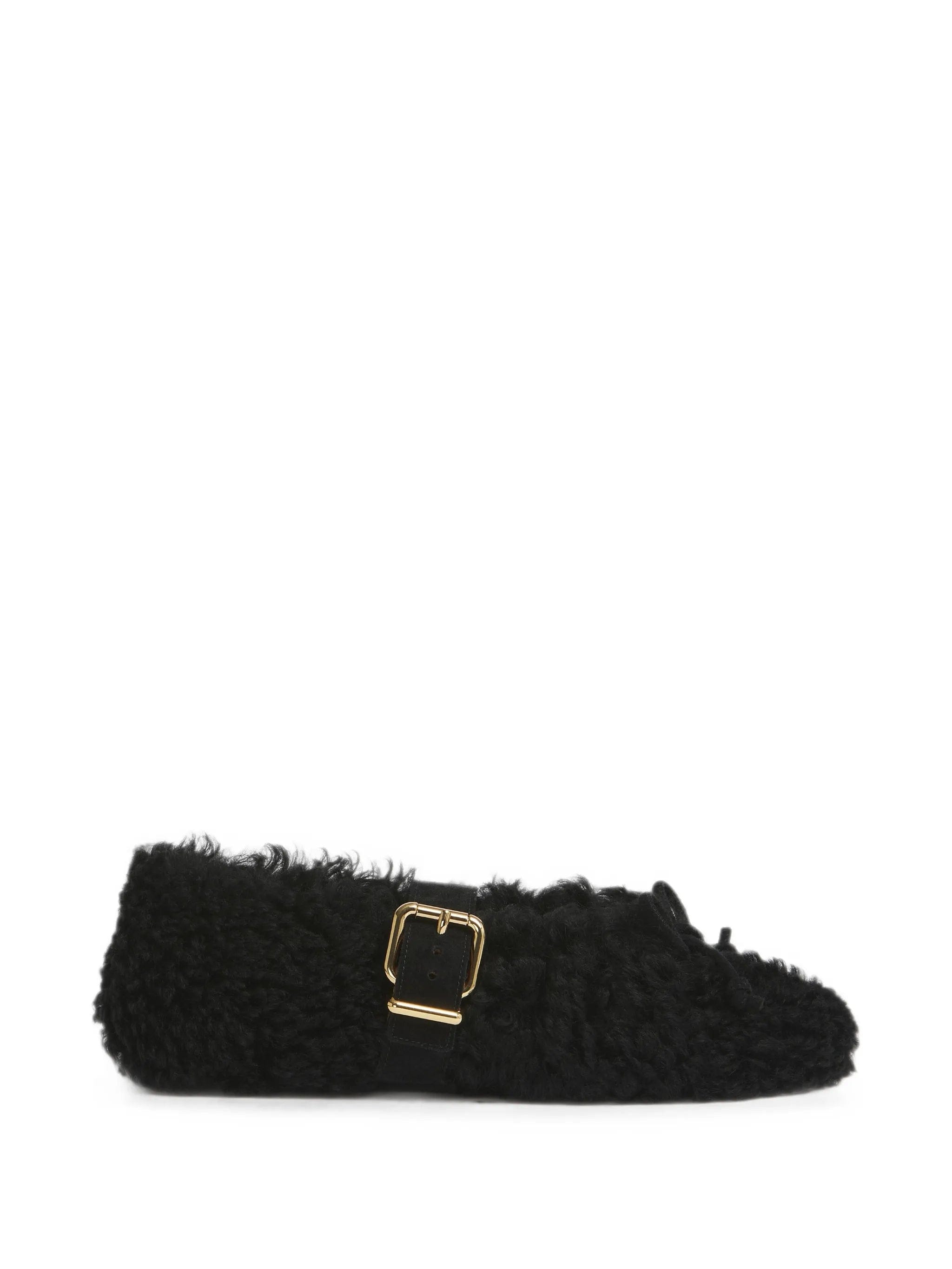 Marni black shearling ballerinas with buckle