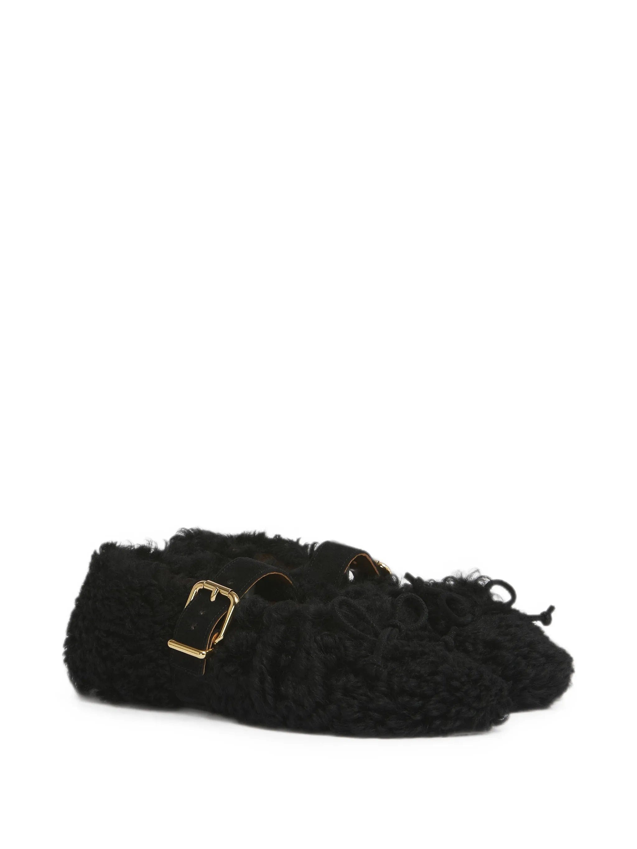 Marni black shearling ballerinas with buckle