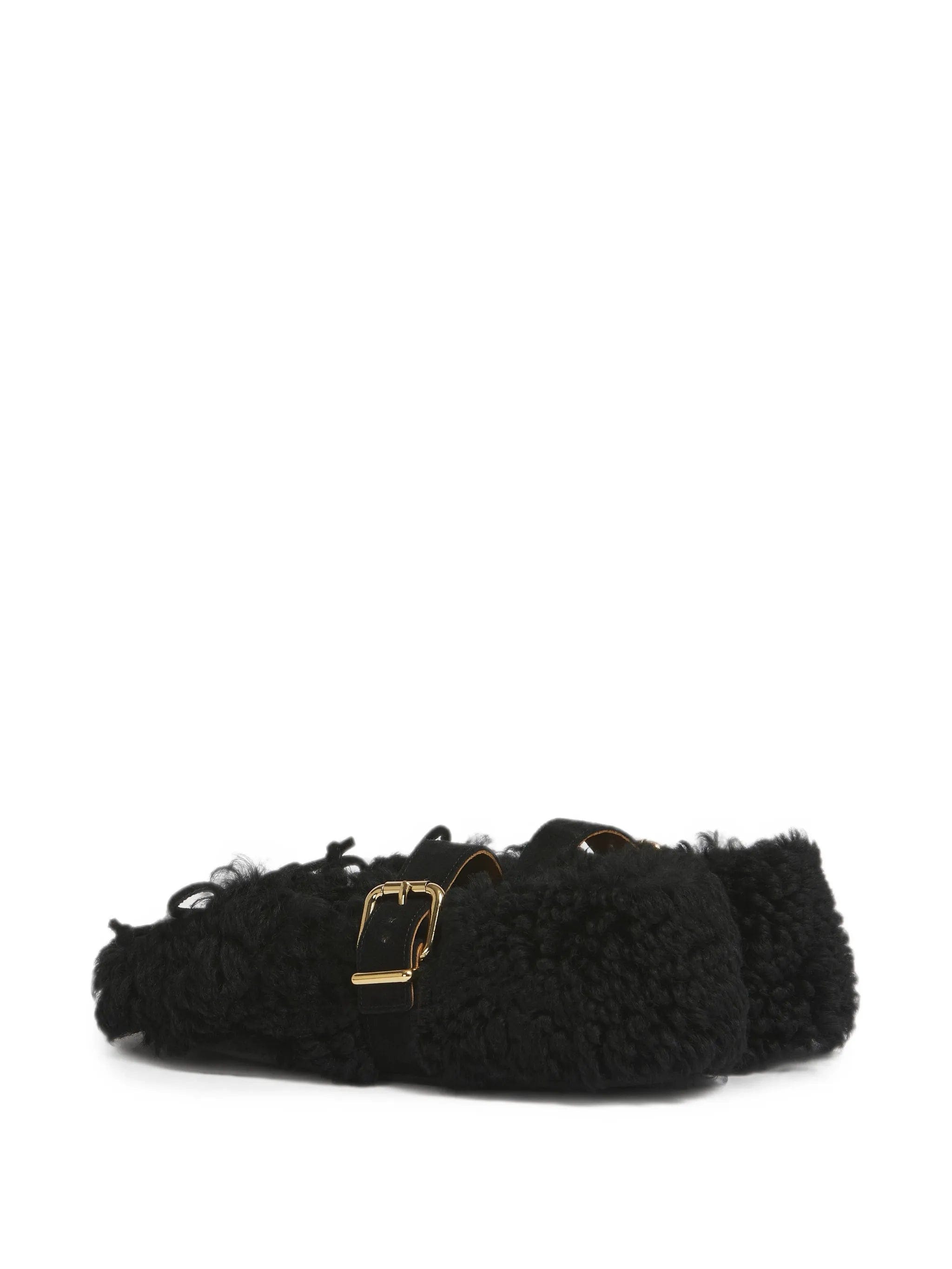 Marni black shearling ballerinas with buckle
