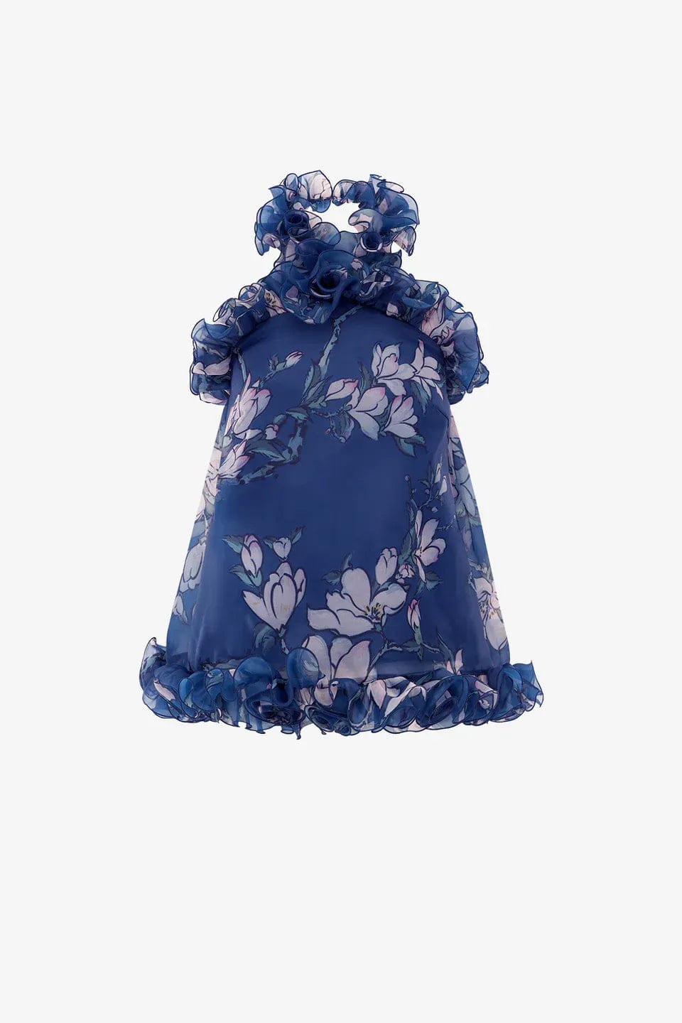 LEO LIN Michelle Floral Ruffles Halter Neck Top in Blue