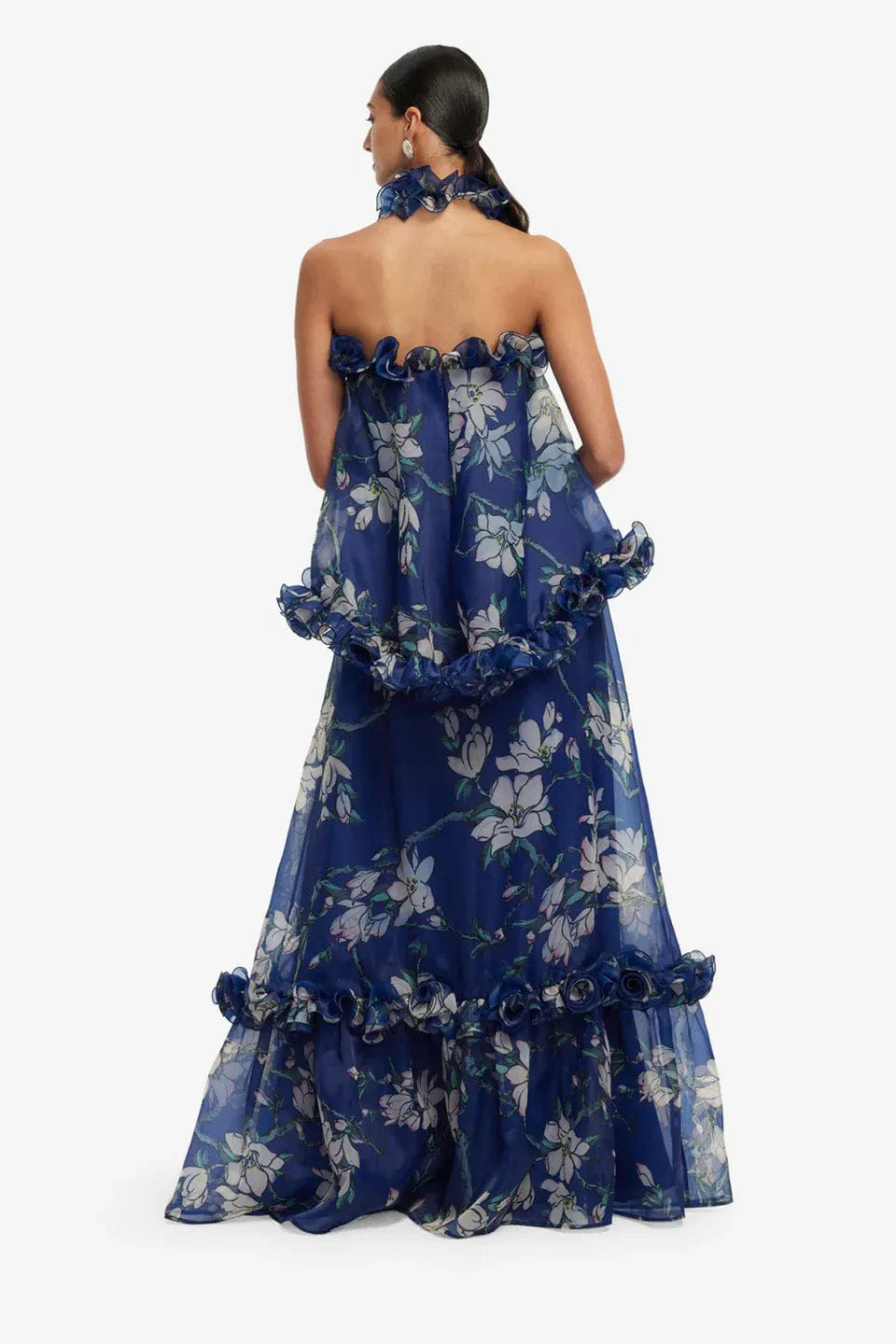 LEO LIN Michelle Floral Ruffles Halter Neck Top in Blue