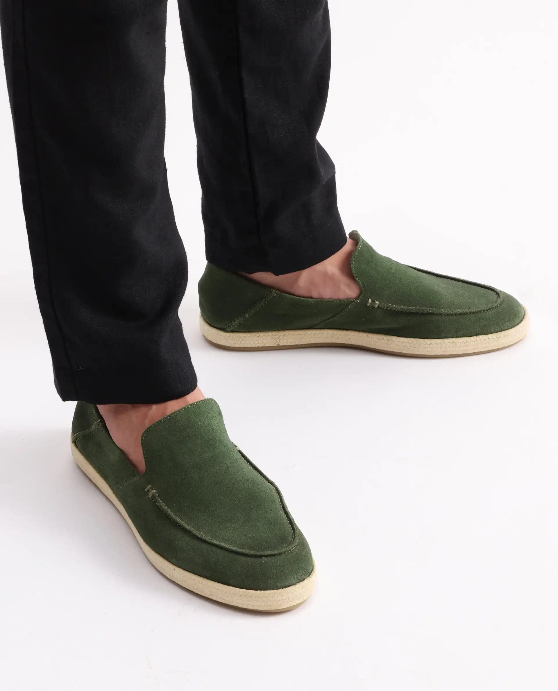 RAREZ Rare Rabbit Men Havana Emerald Green Suede Leather Slip - On Closure Shoes