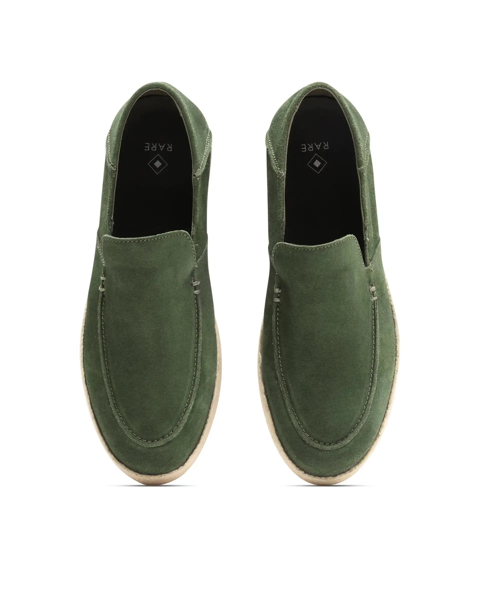 RAREZ Rare Rabbit Men Havana Emerald Green Suede Leather Slip - On Closure Shoes
