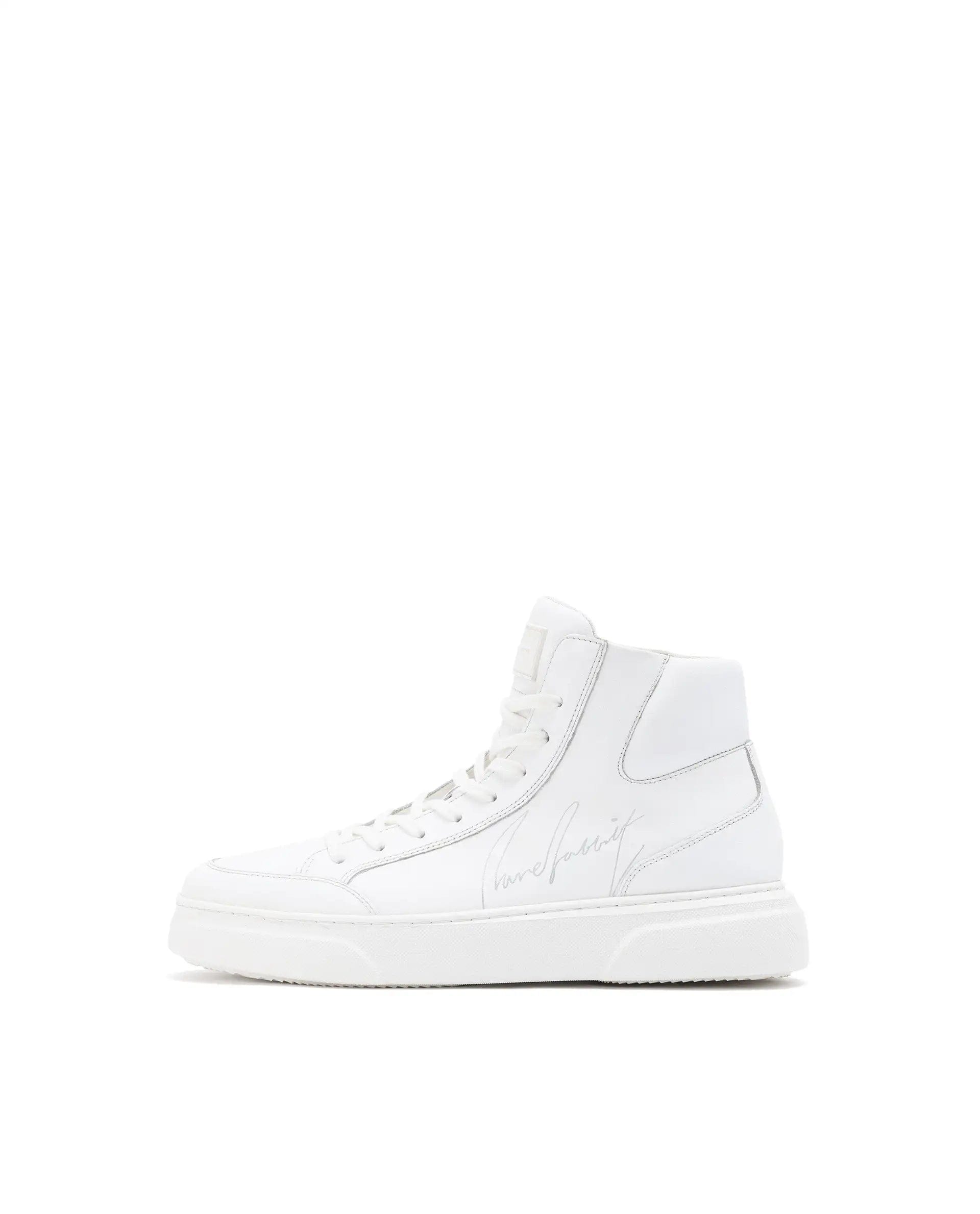 RAREZ Rare Rabbit Men's Panzer White Leather Round Toe Derby Style Zip Closure High Top Sneaker Shoes