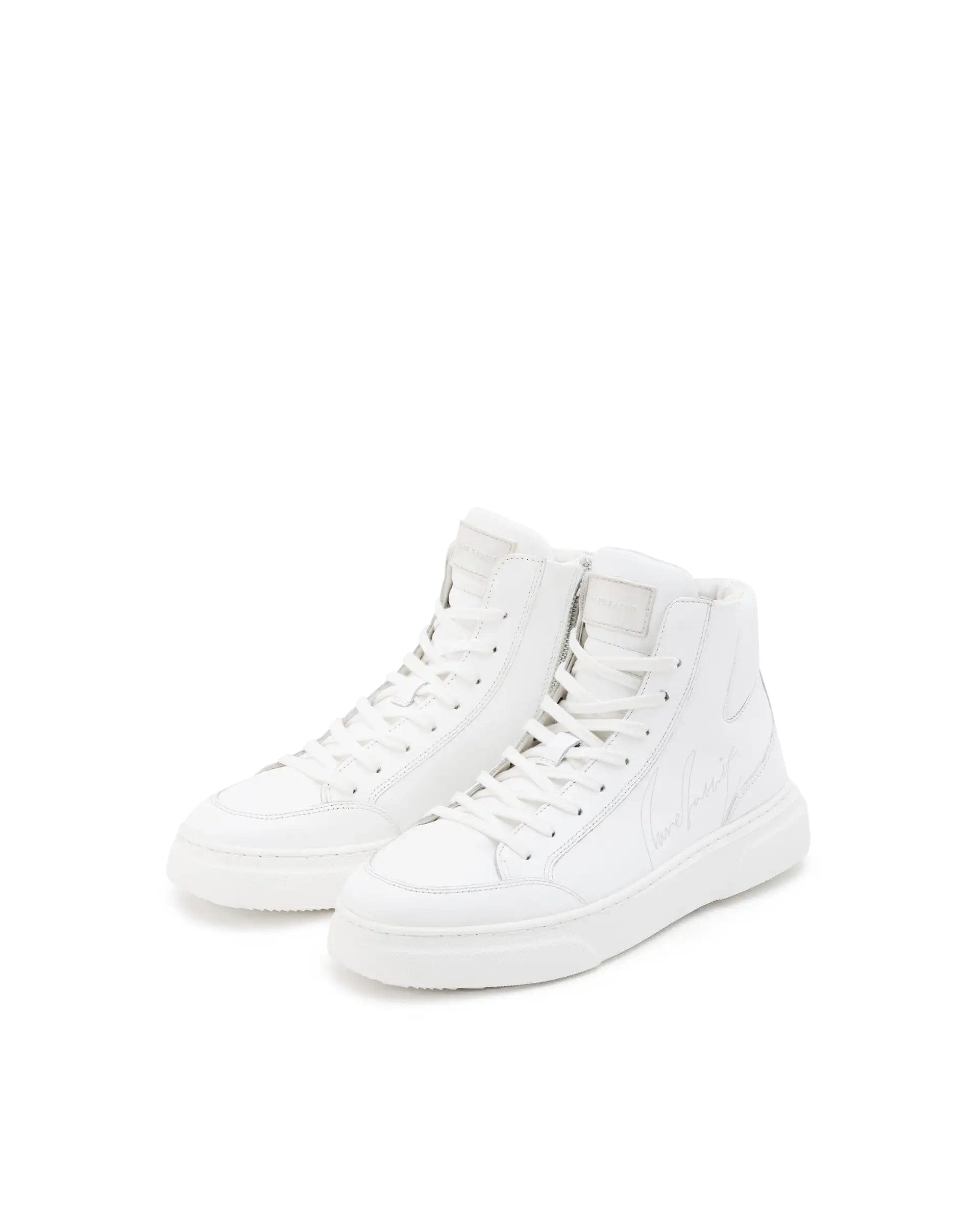 RAREZ Rare Rabbit Men's Panzer White Leather Round Toe Derby Style Zip Closure High Top Sneaker Shoes