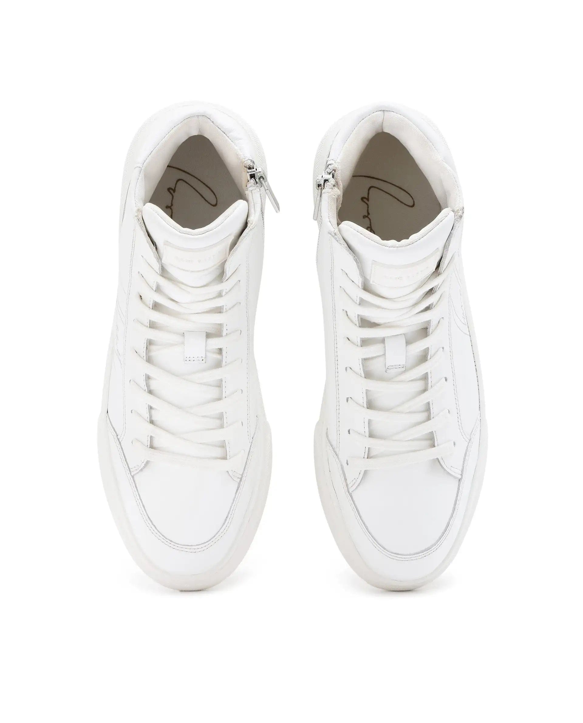 RAREZ Rare Rabbit Men's Panzer White Leather Round Toe Derby Style Zip Closure High Top Sneaker Shoes