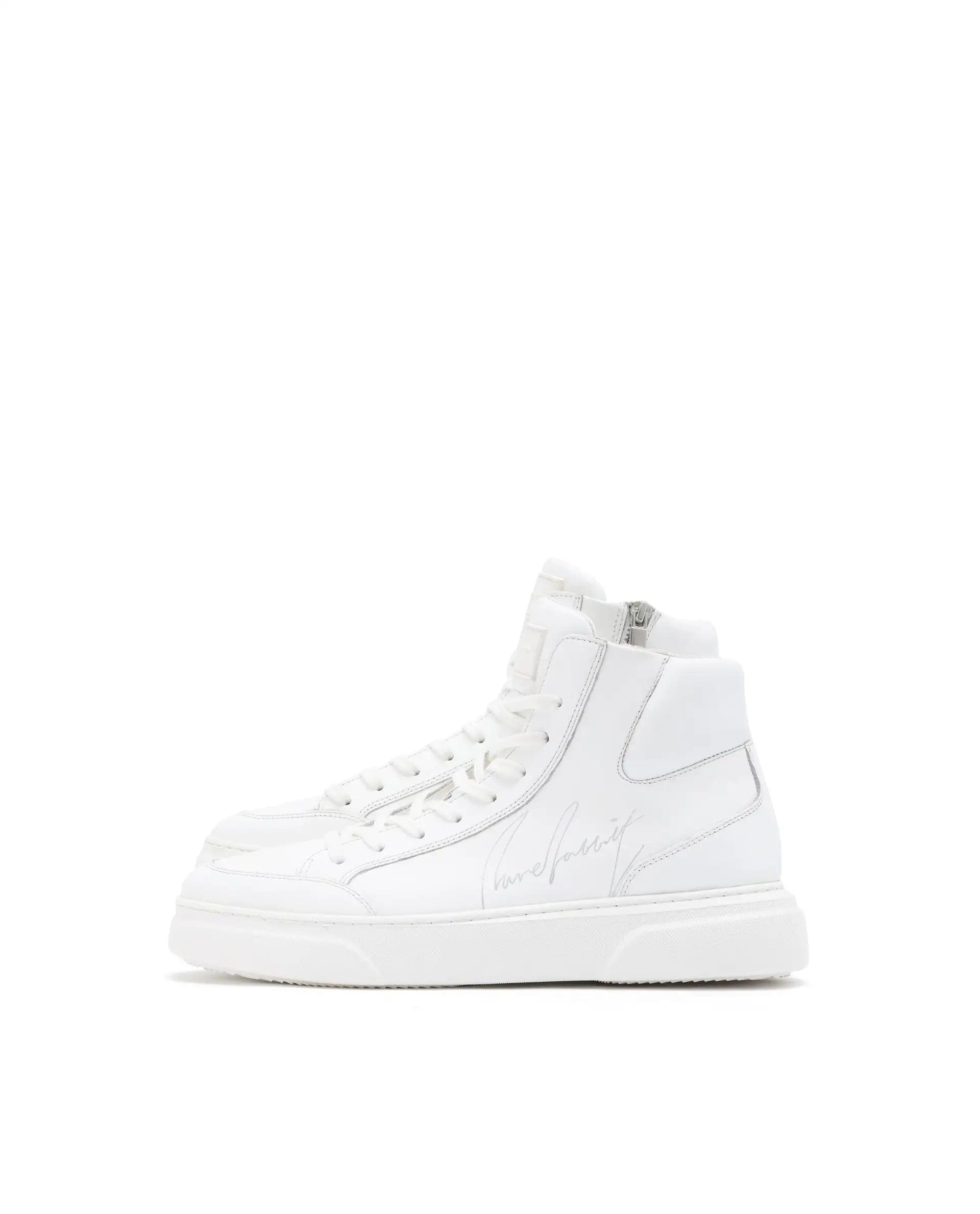 RAREZ Rare Rabbit Men's Panzer White Leather Round Toe Derby Style Zip Closure High Top Sneaker Shoes