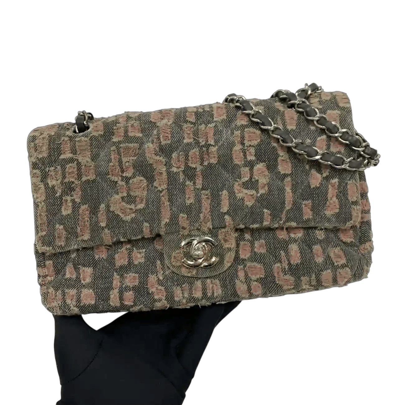 True To Sole Chanel Multicolor Classic Flap Double Flap 25 cm Medium Denim Tweed Chain Shoulder Bag