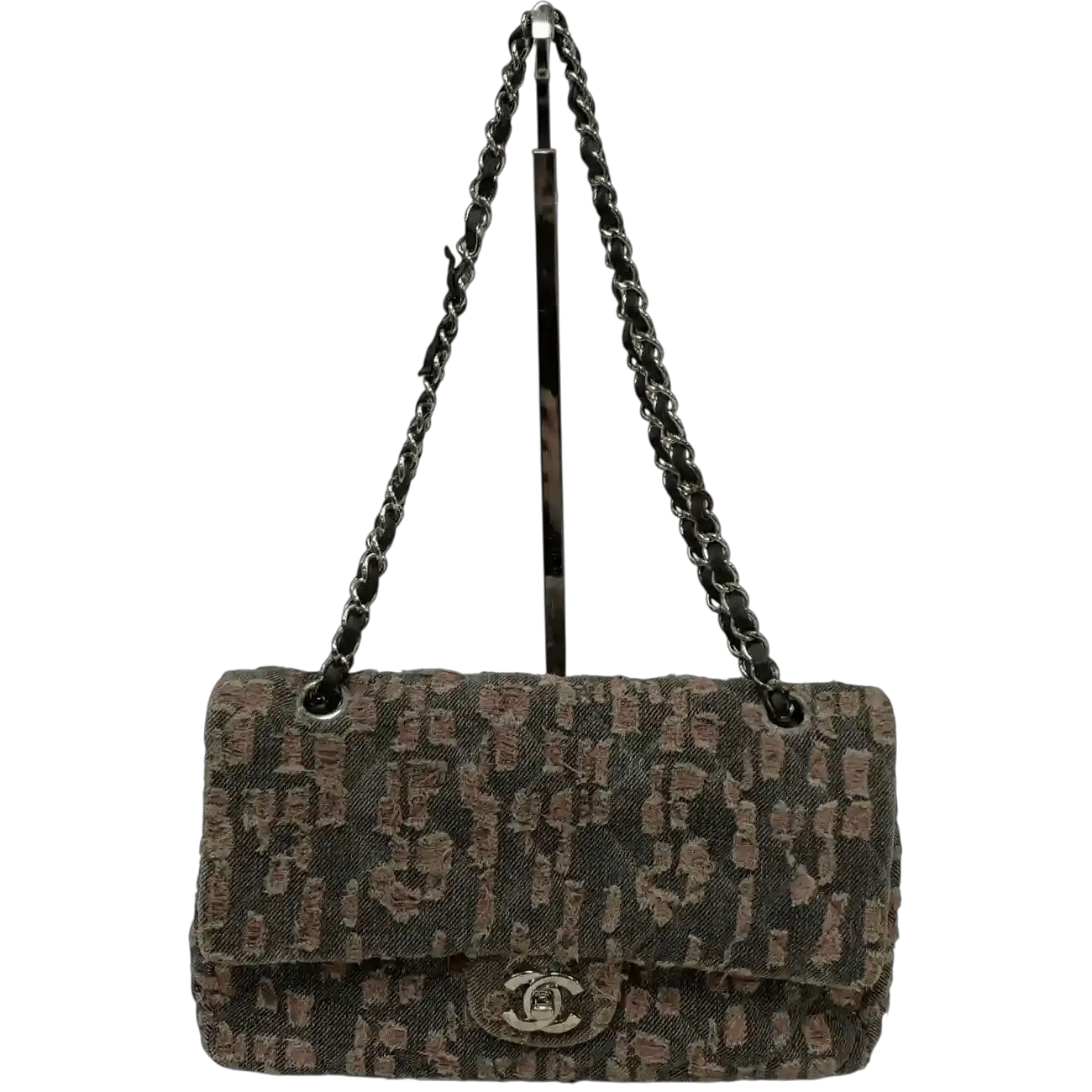 True To Sole Chanel Multicolor Classic Flap Double Flap 25 cm Medium Denim Tweed Chain Shoulder Bag